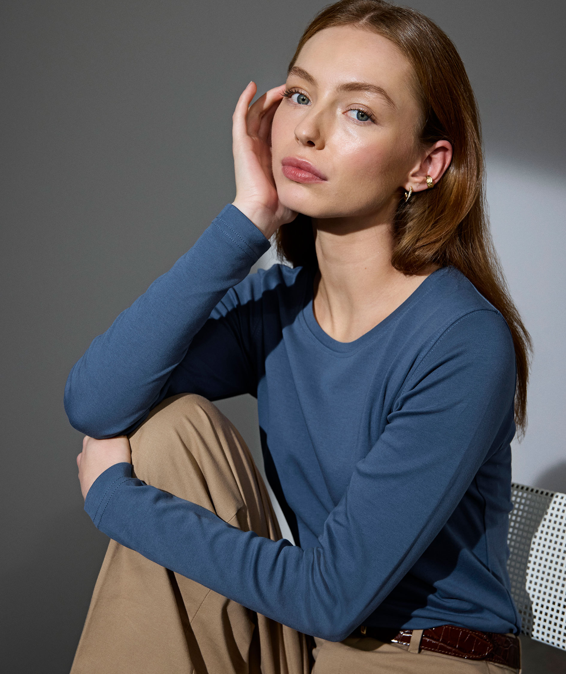 ID Identity Interlock l&aring;ng&auml;rmad T-shirt dam, Indigobl&aring;