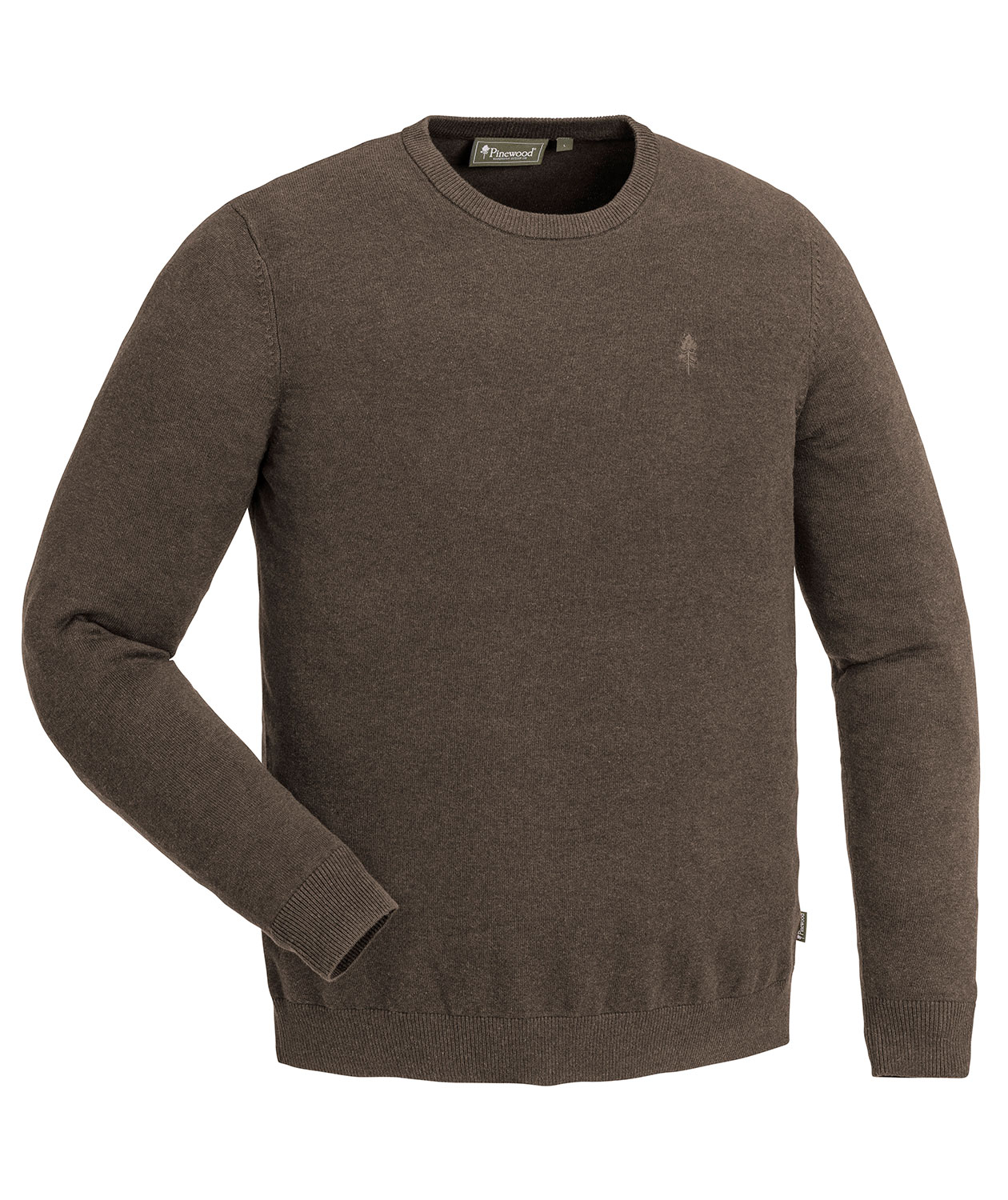 Pinewood V&auml;rnamo Crewneck strikket sweater, Brun Melange, Brun Melange, swatch