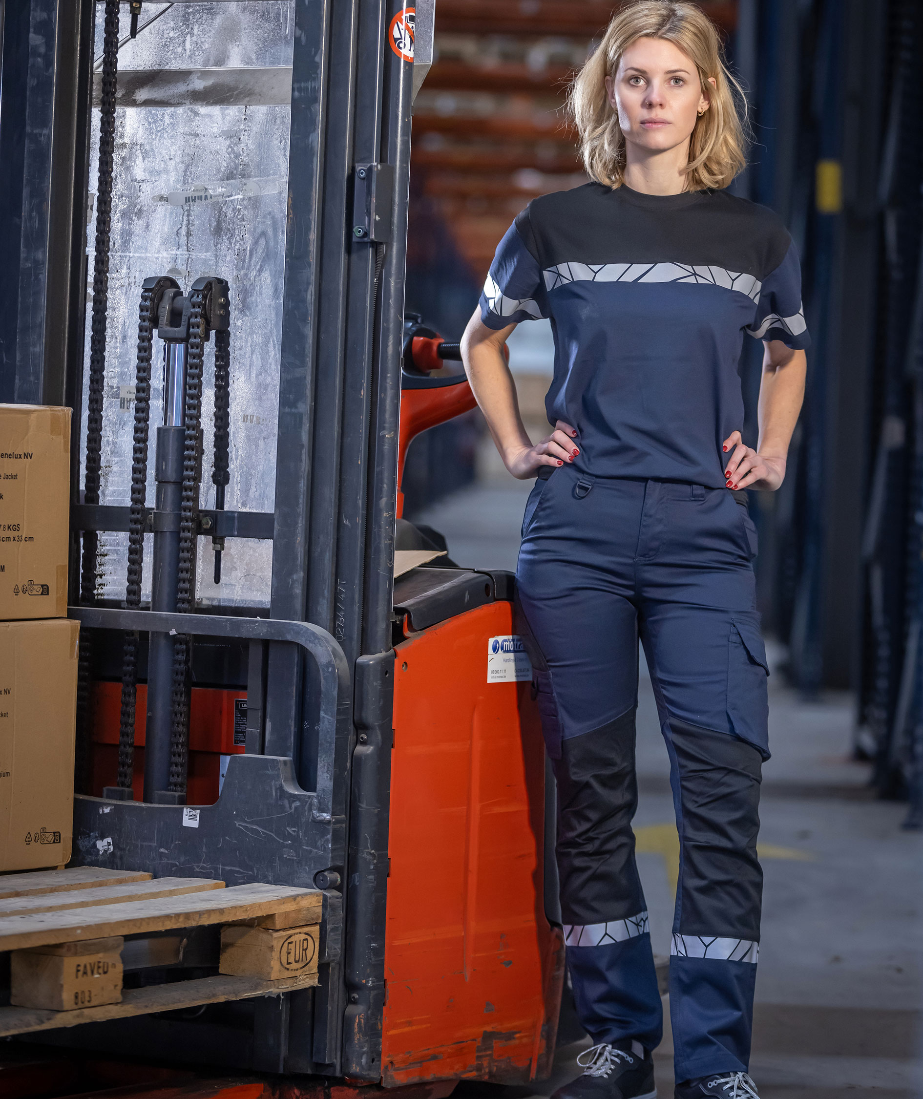 ProJob women's T-shirt 7005, Marine Blue/Black