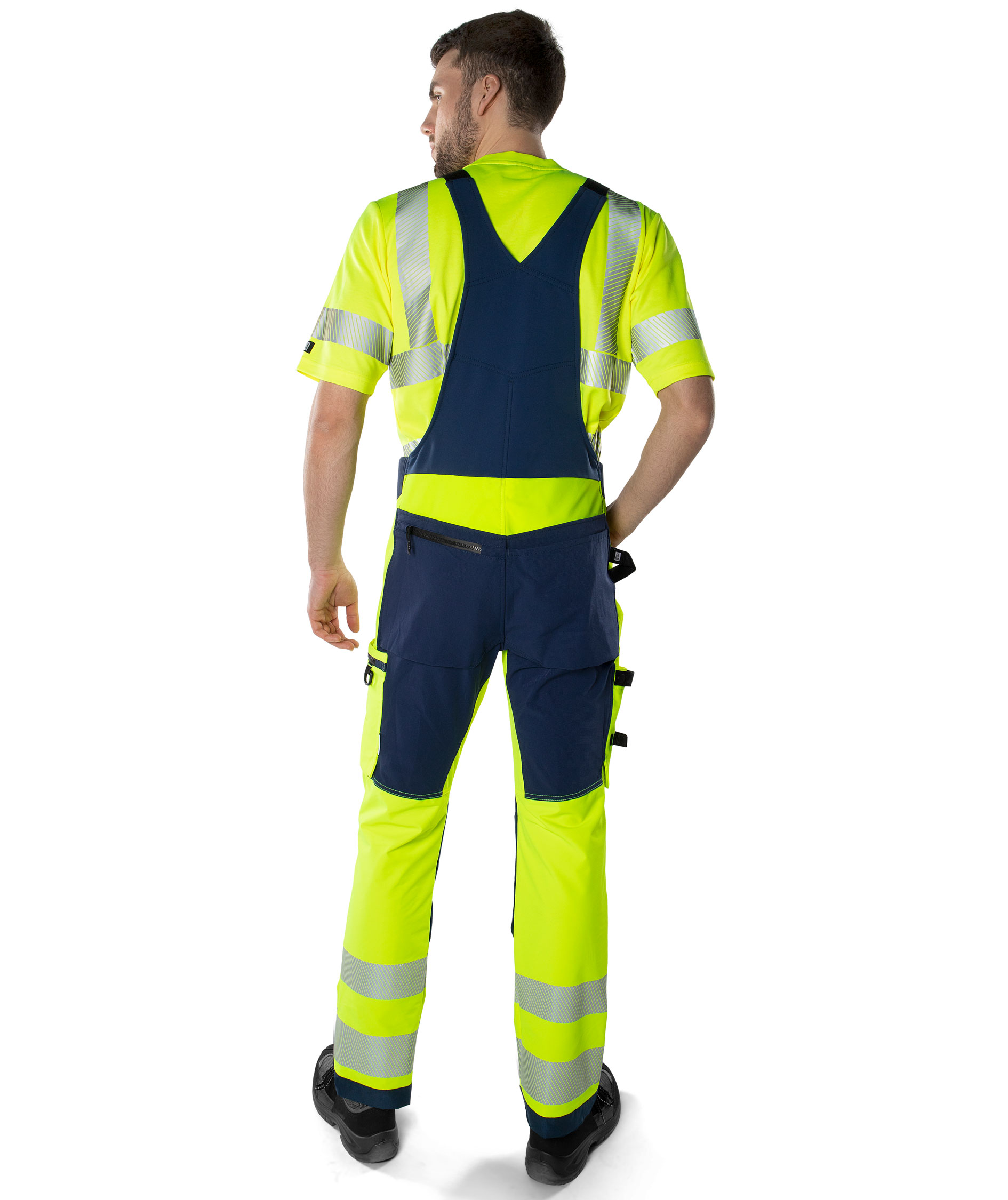 Fristads Green h&auml;ngselbyxa 1031 GSTP full stretch, Varsel yellow/marinbl&aring;, large image number 3