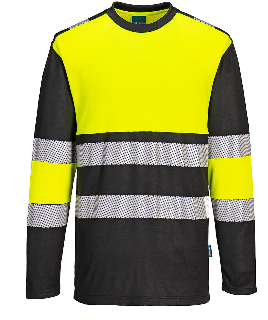 Portwest PW3 l&aring;ng&auml;rmad T-shirt, Varsel Gul/Svart