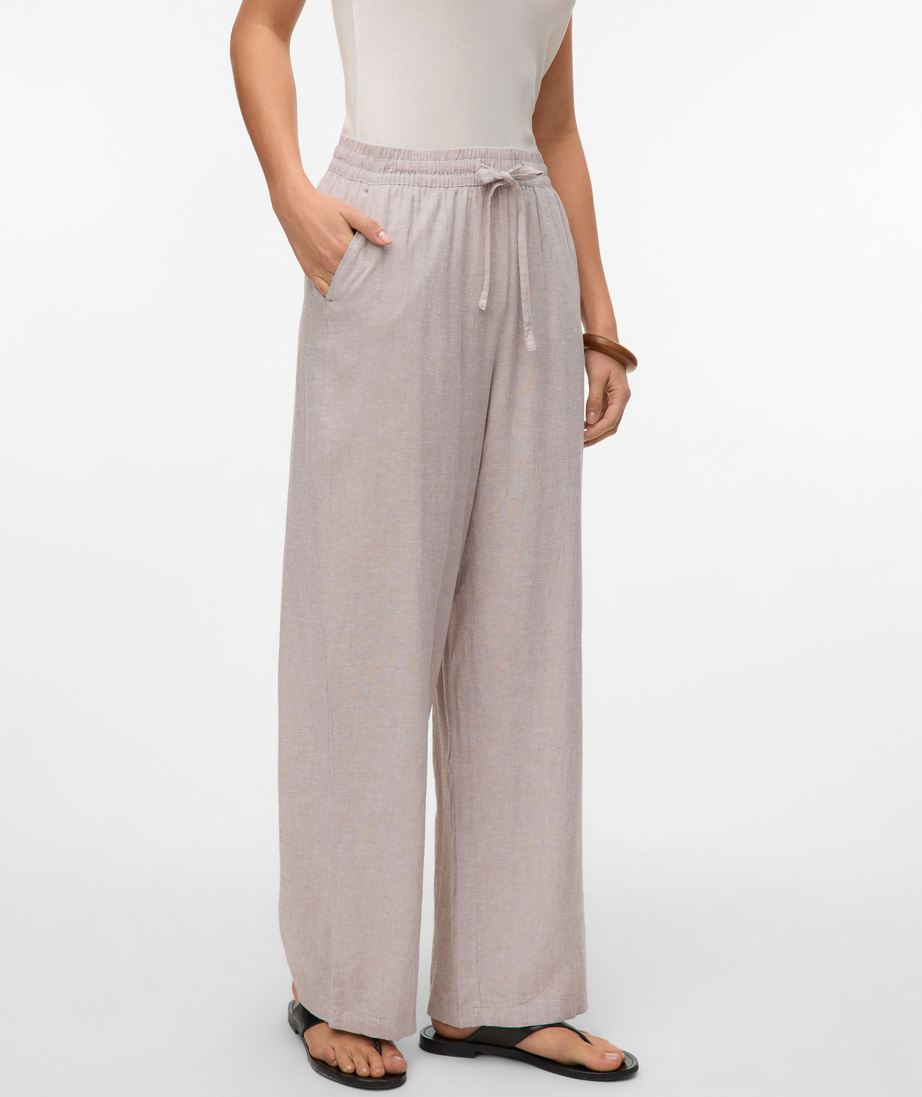 Vero Moda VMLINN women's linen trousers, Moon Rock Melange, large image number 3