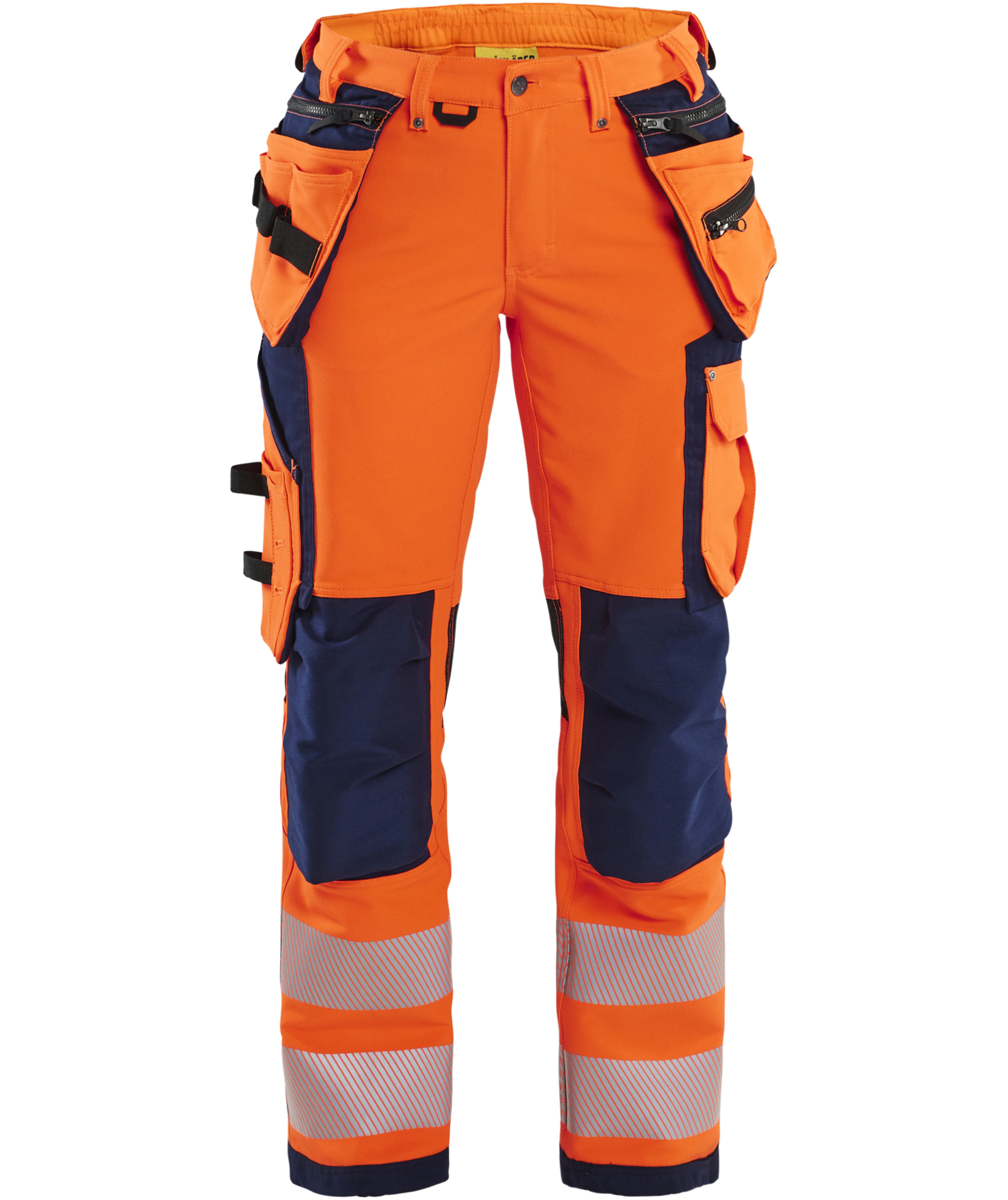 Bl&aring;kl&auml;der hantverksbyxa dam full stretch, Varsel Orange/Marinbl&aring;