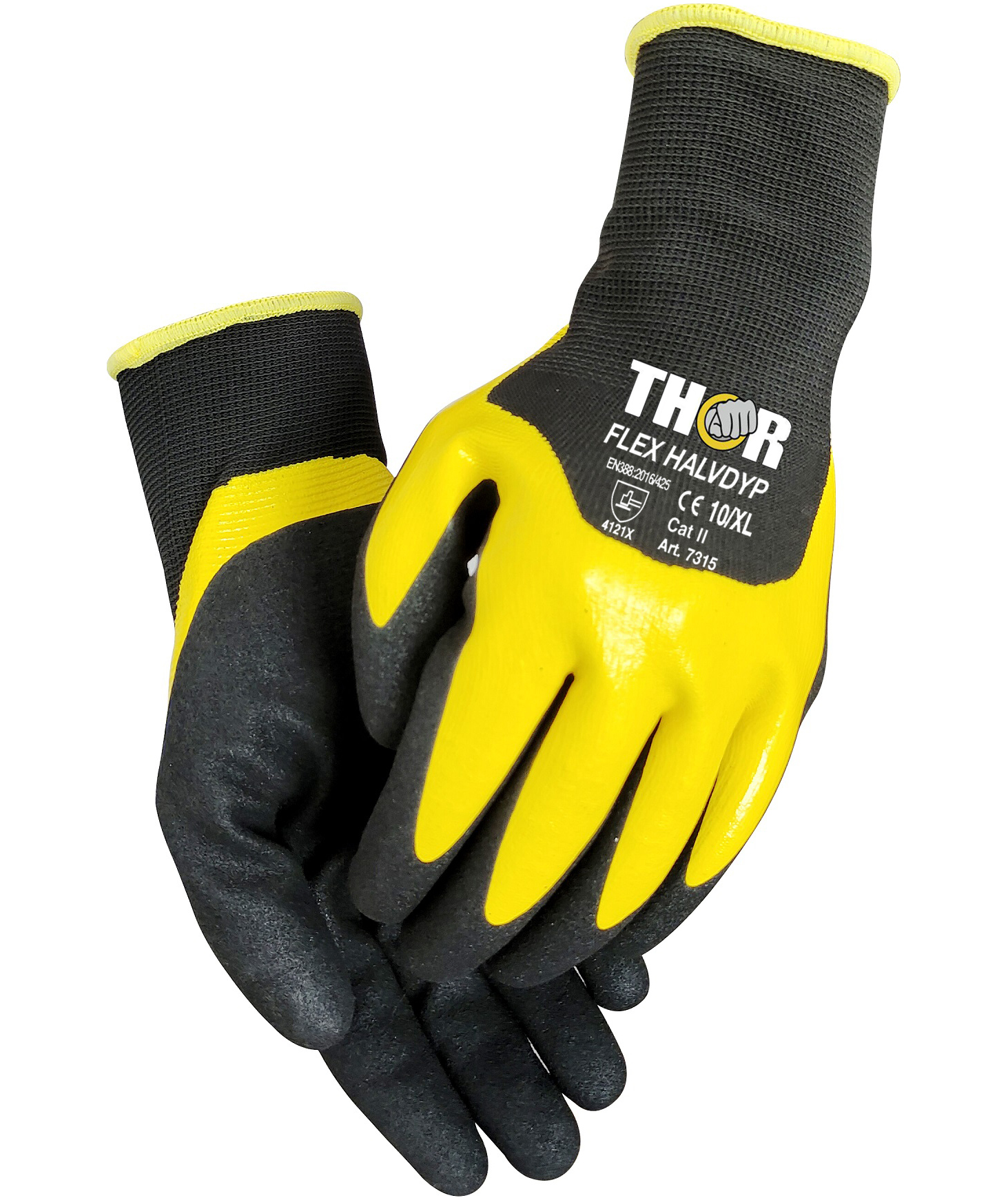 Thor 7315 Flex Nitril arbetshandskar, Svart/Gul
