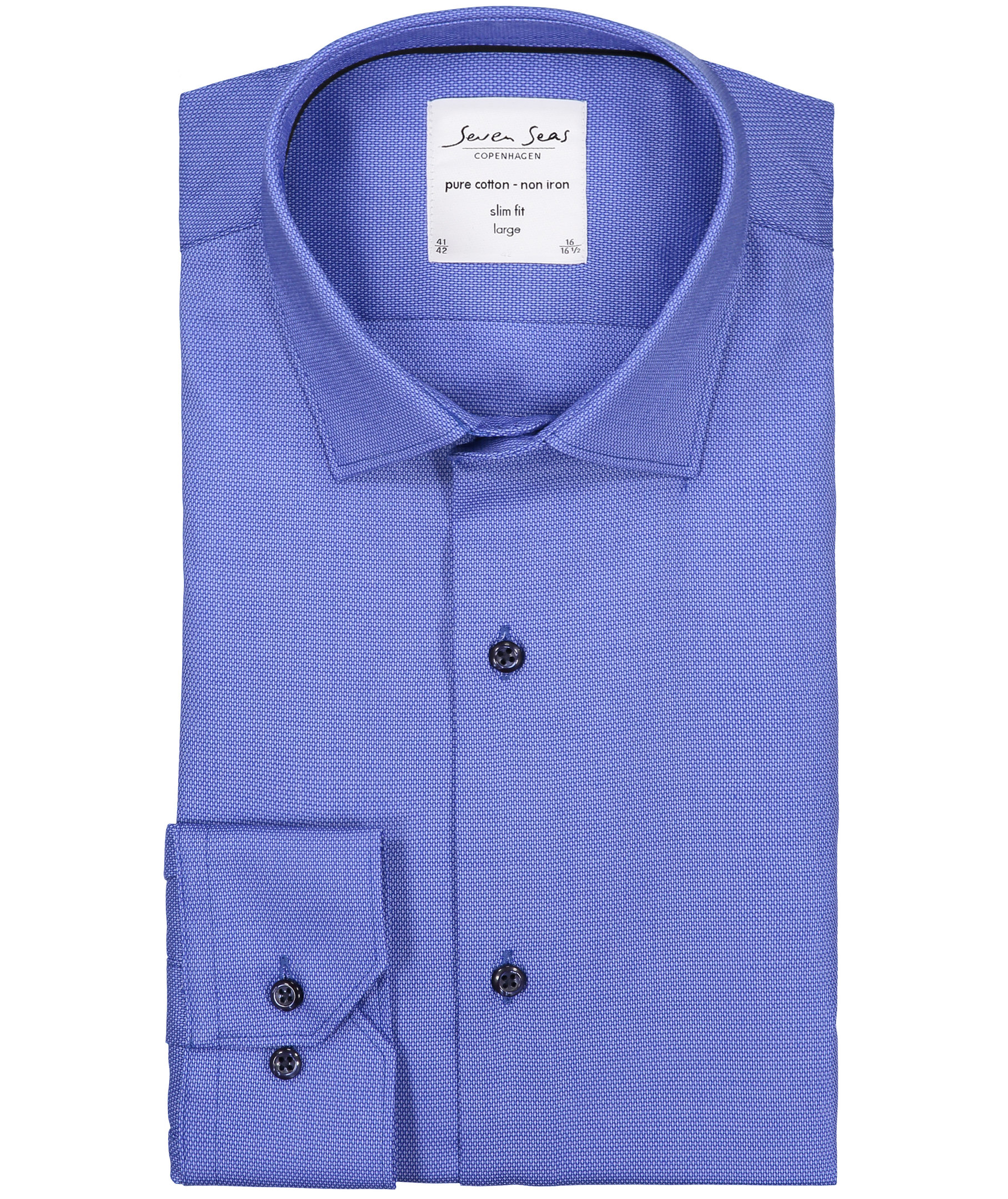 Seven Seas Dobby Royal Oxford Slim fit skjorta, Fransk Bl&aring;, large image number 4