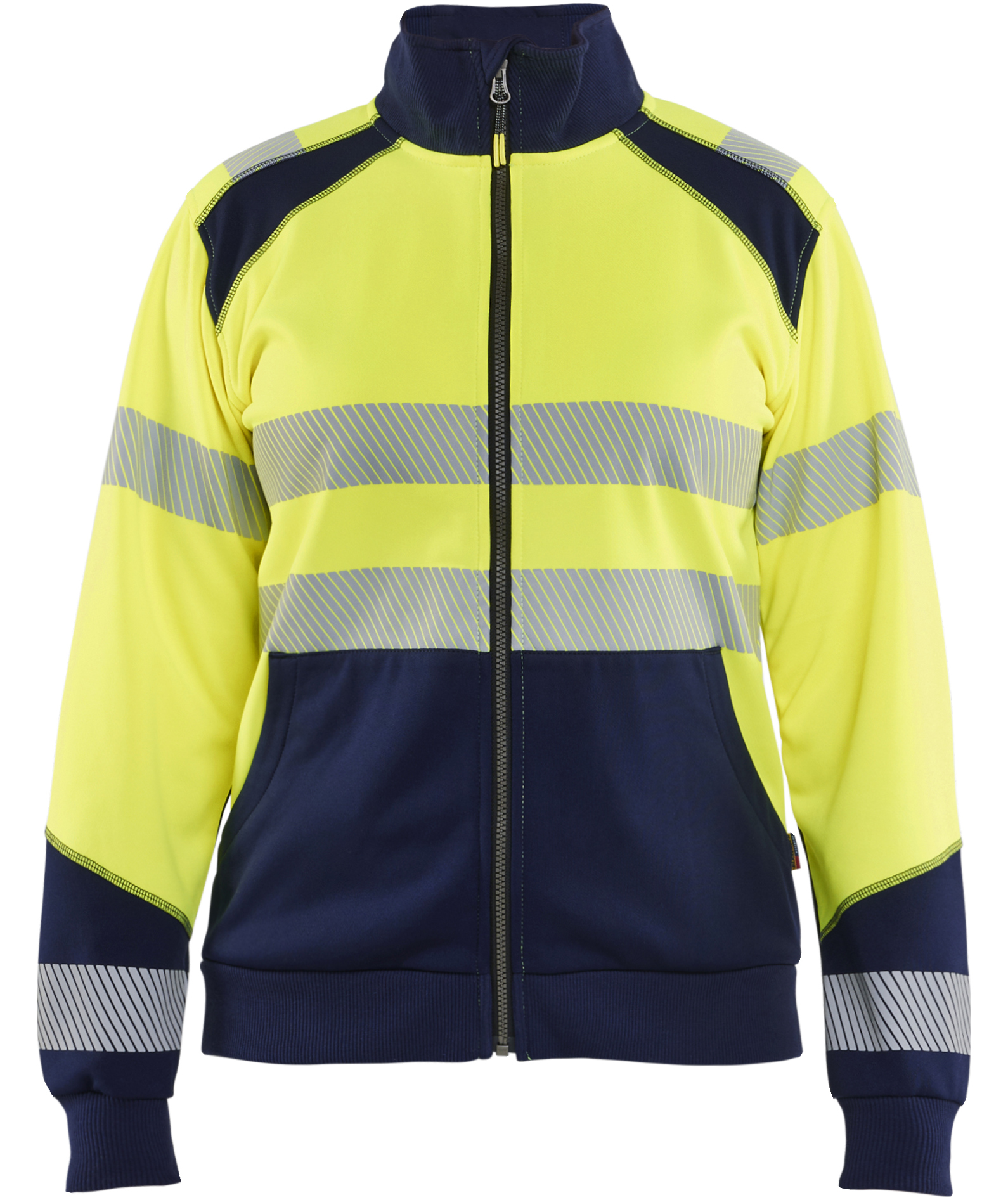 Bl&aring;kl&auml;der cardigan dam, Varsel yellow/marinbl&aring;