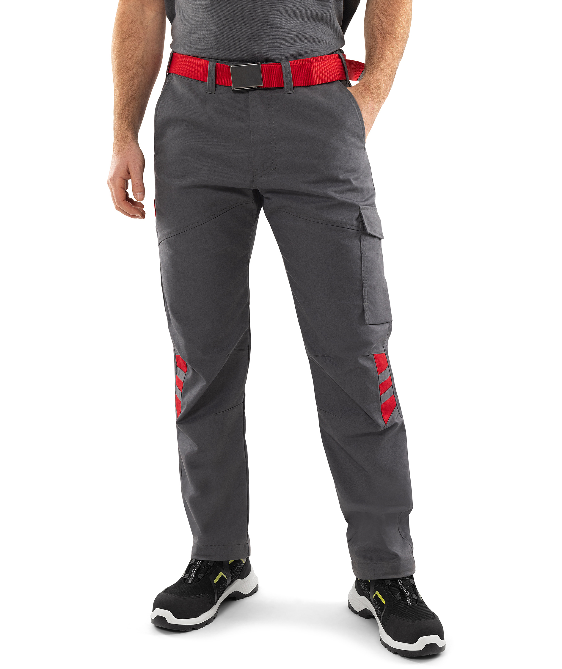 Fristads servicebukse 2930 GWM, Gr&aring;/R&oslash;d, large image number 2