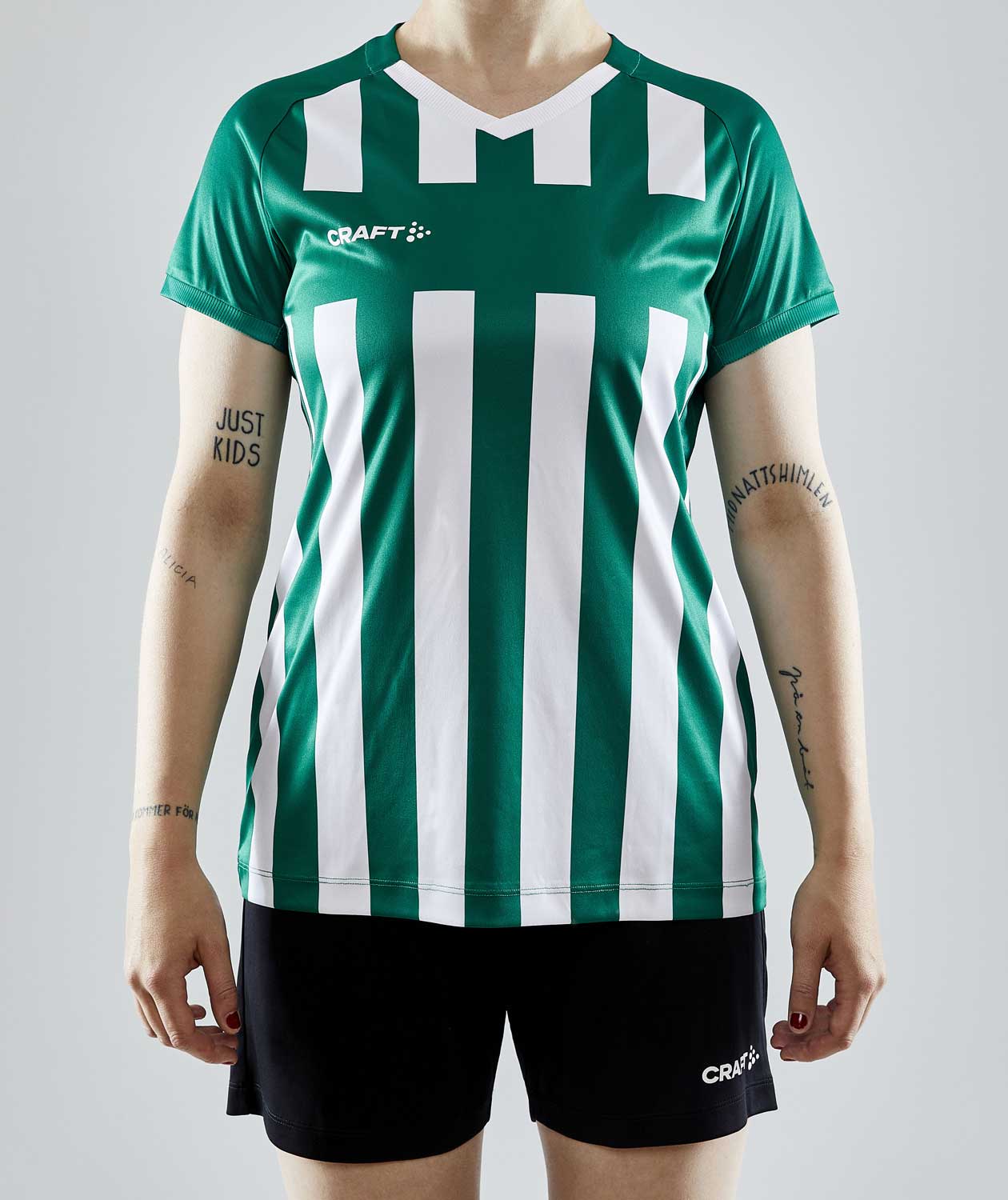 Craft Progress 2.0 Stripe Jersey Damen T-Shirt, Wei&szlig;/Team Green, large image number 1
