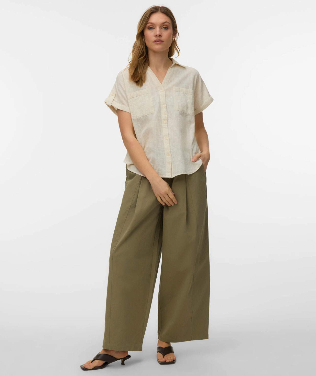 Vero Moda VMTHILDE kortermet dameskjorte, Silver Lining