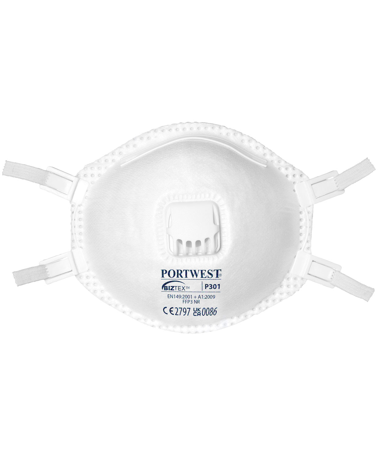 Portwest 10-pack justerbar damm mask FFP3 med ventil, Vit