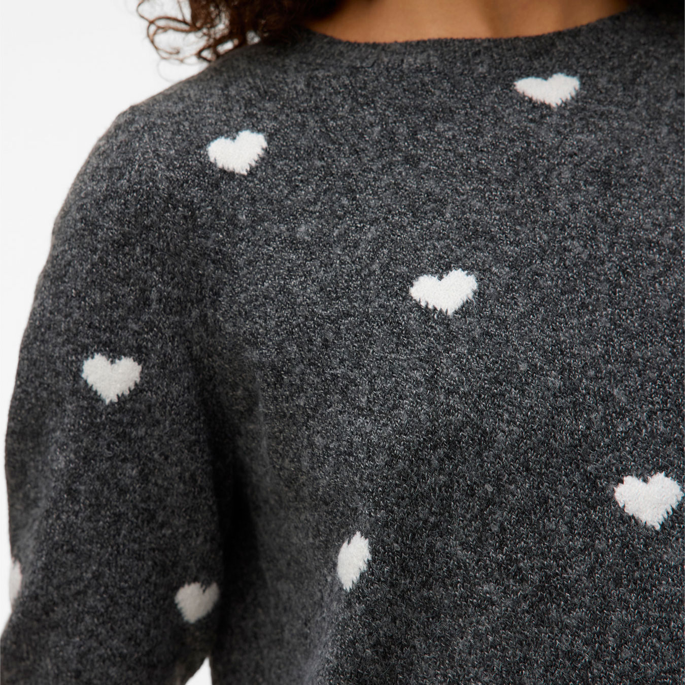 Vero Moda VMDOFFY INTARSIA women's short-sleeved knitted pullover, Dark Grey Melange/White Hearts, large image number 3