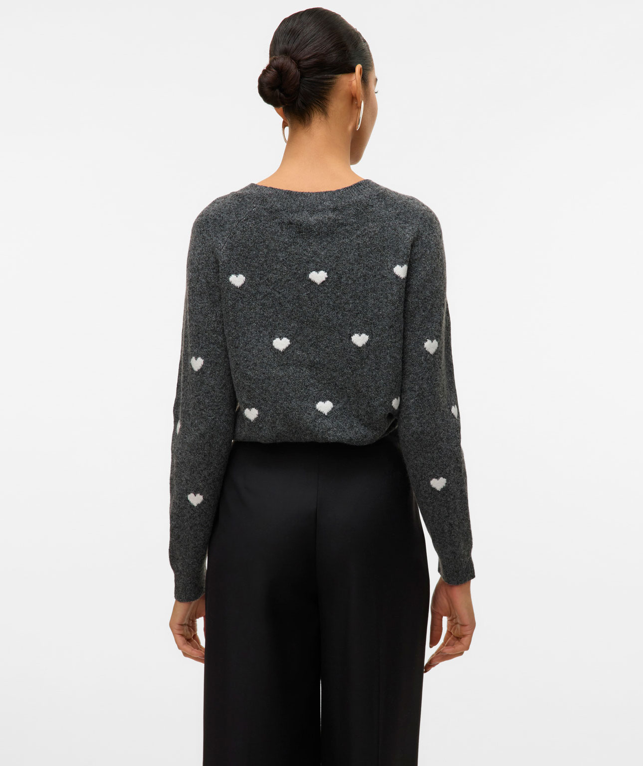 Vero Moda VMDOFFY INTARSIA stickad tr&ouml;ja dam, Dark Grey Melange/White Hearts, large image number 2