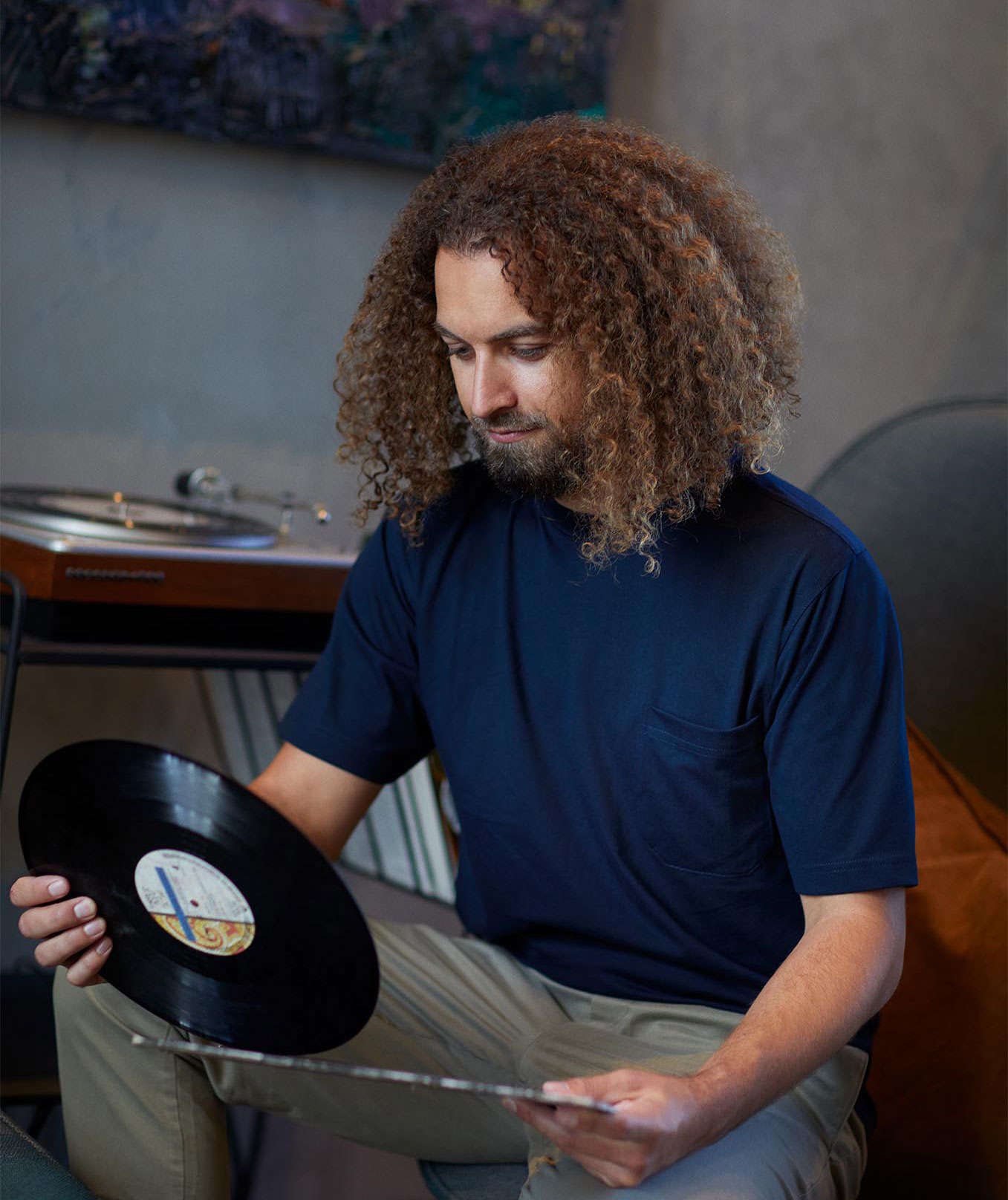 ID T-Time T-shirt med brystlomme, Marine, large image number 1