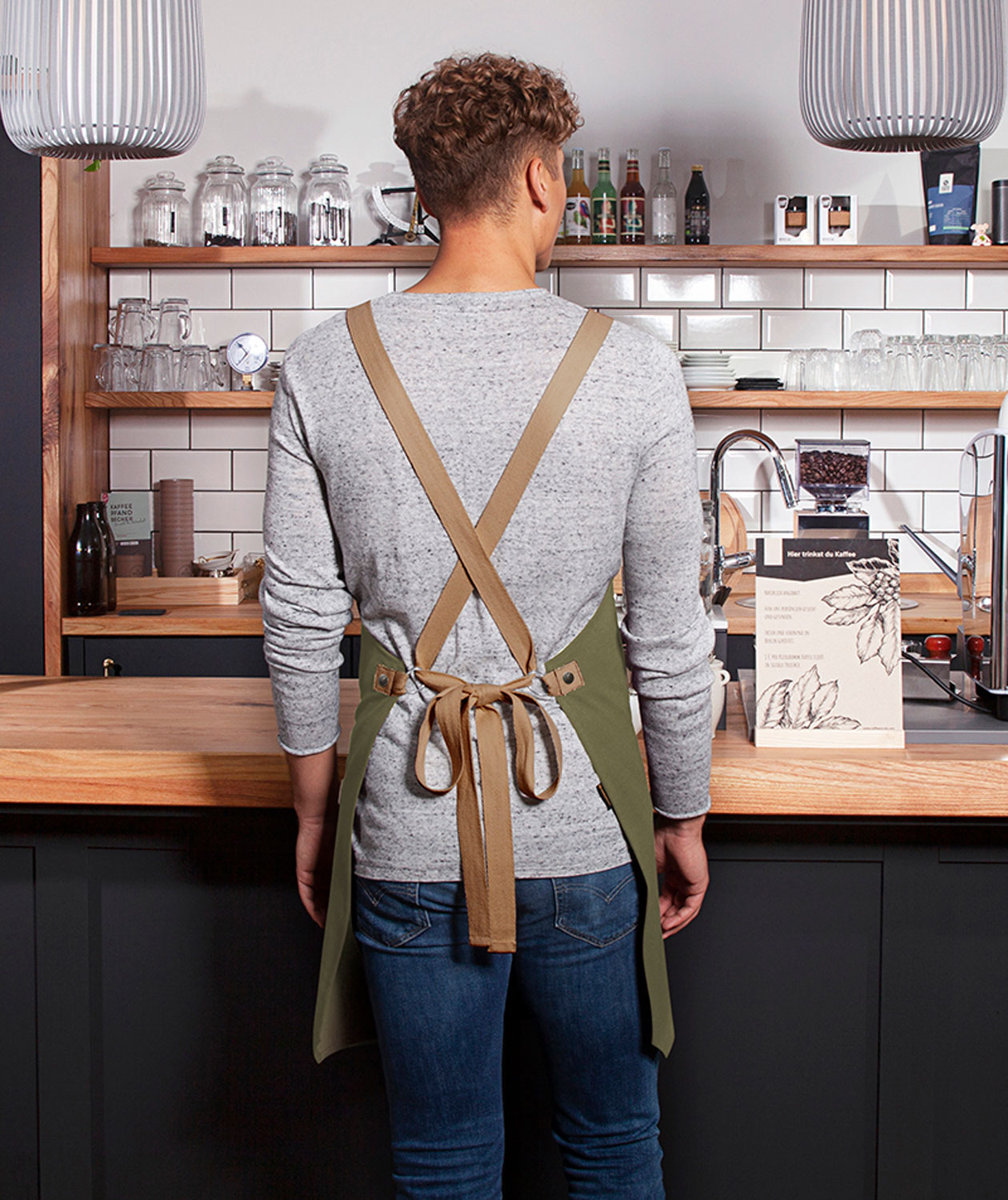 Karlowsky bib apron with pocket, Urban-look, Moss green, Moss green, large image number 3