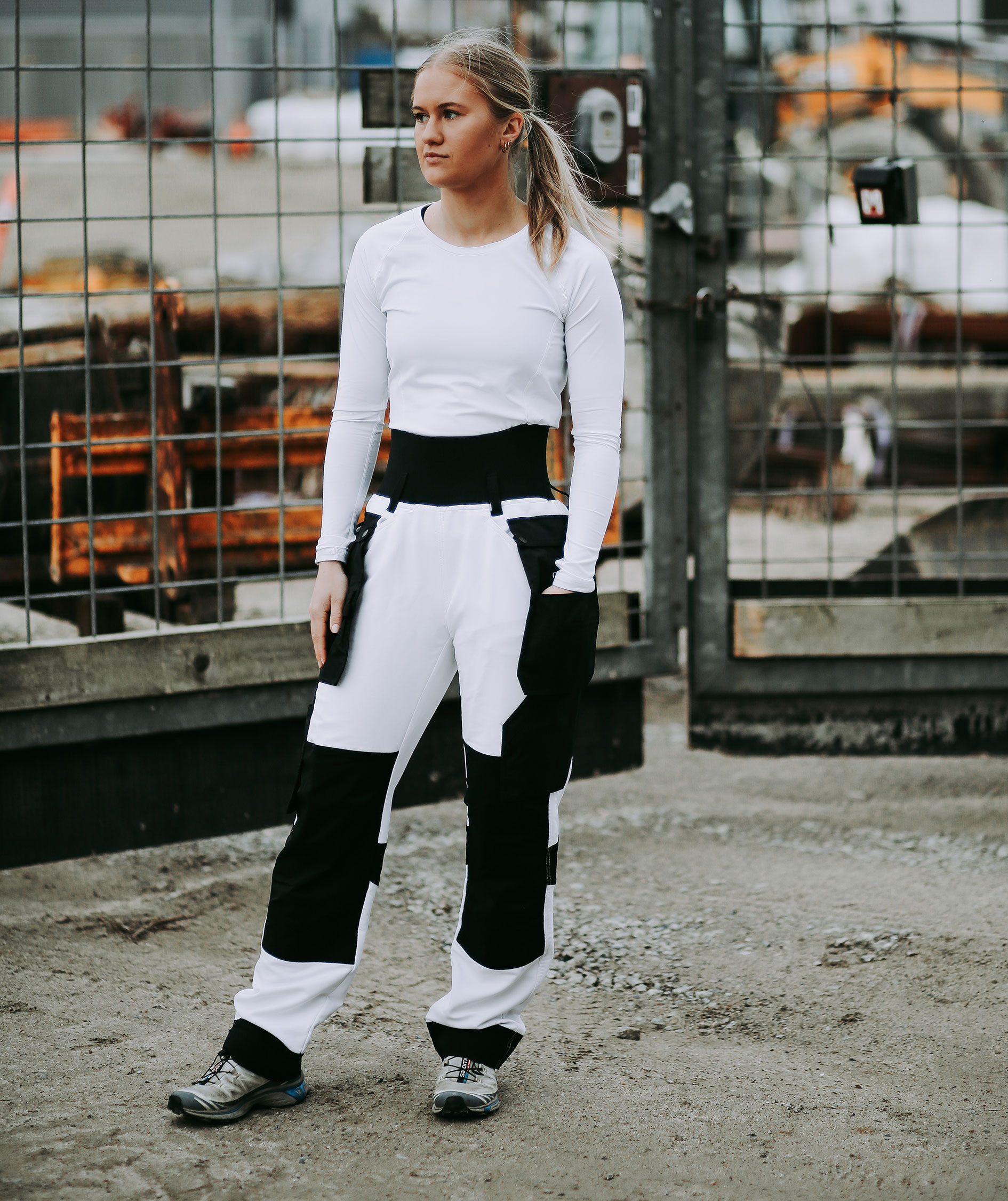 CO Workwear dame h&aring;ndv&aelig;rkerbukser full stretch, Hvid, large image number 6