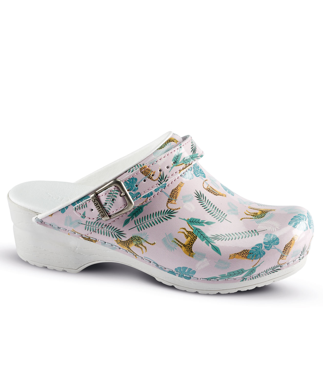 Sanita Leopard clogs med h&auml;lrem OB dam, Rosa