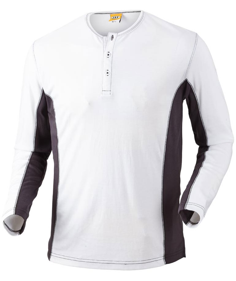 J.A.K. Basic long-sleeved Grandad T-shirt 1627, White/Grey