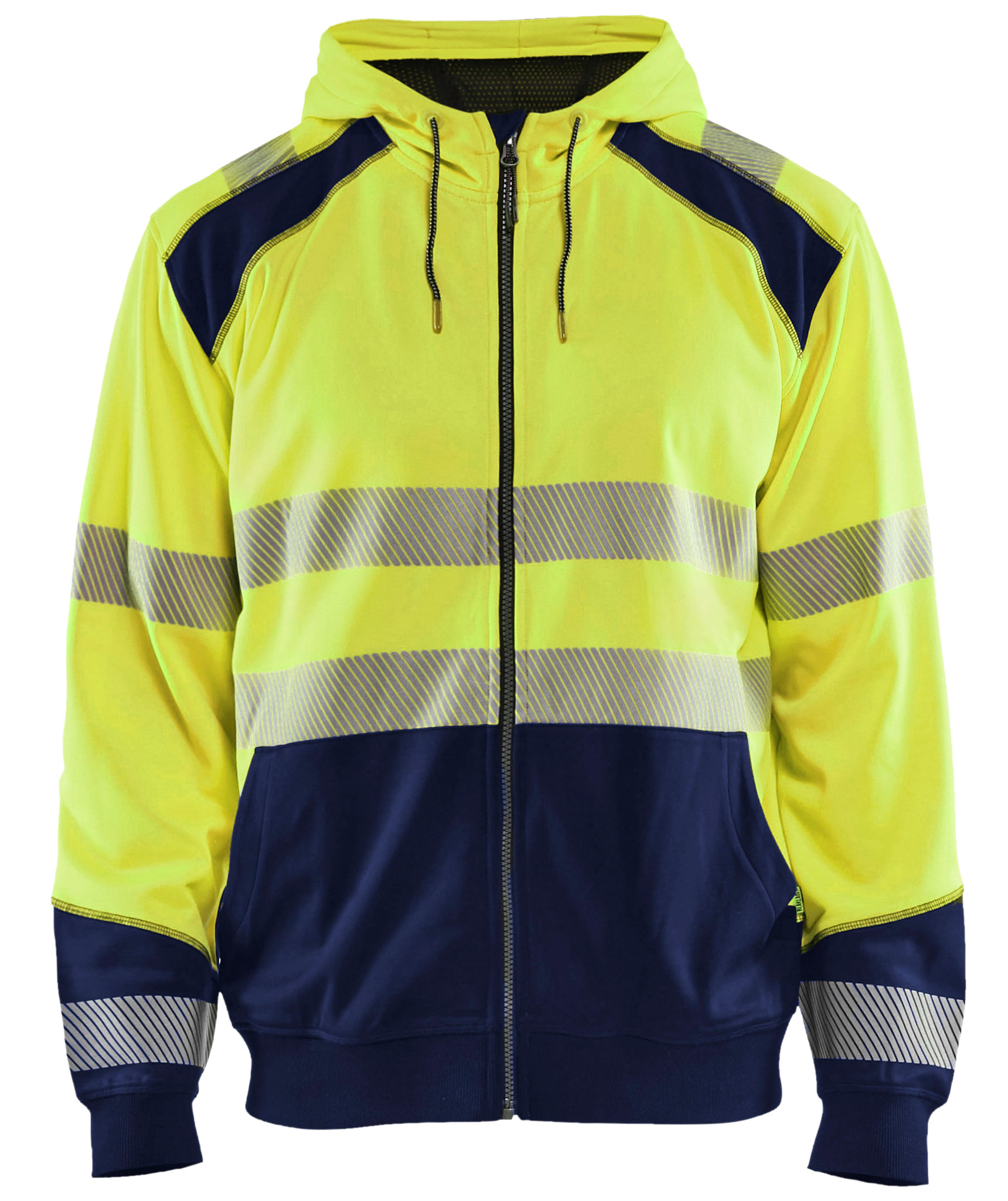 Bl&aring;kl&auml;der h&aelig;ttetr&oslash;je med lynl&aring;s, Hi-Vis gul/marine