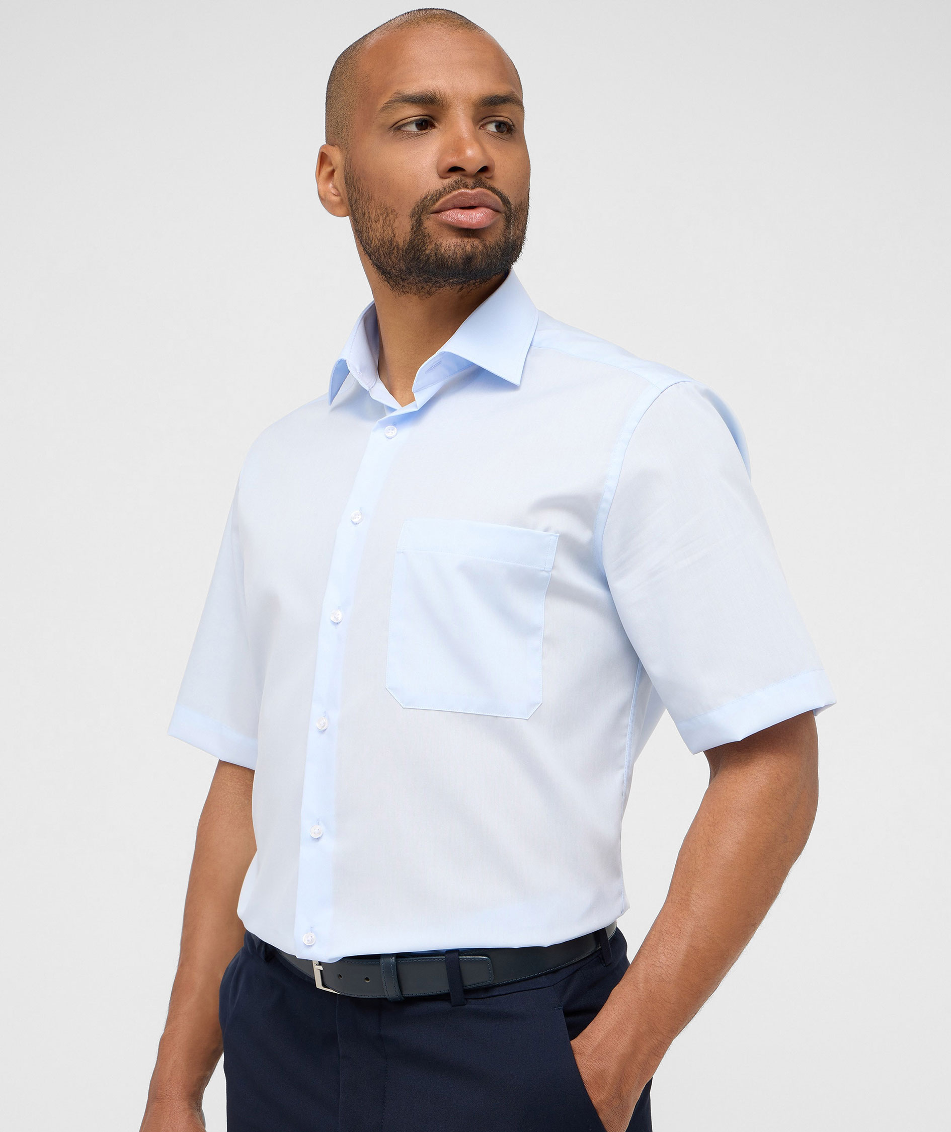 Eterna Uni Comfort fit kort&auml;rmad Poplin skjorta, Ljus Bl&aring;