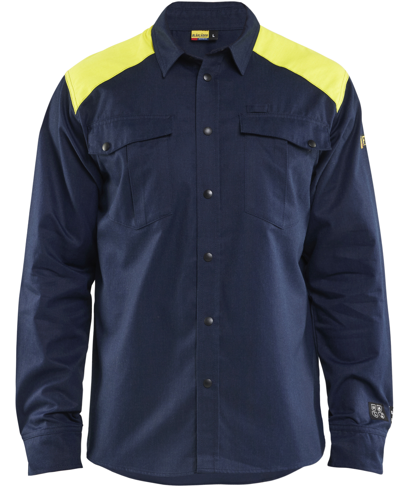 Bl&aring;kl&auml;der FR arbetsskjorta, Marin/Hi-Vis gul