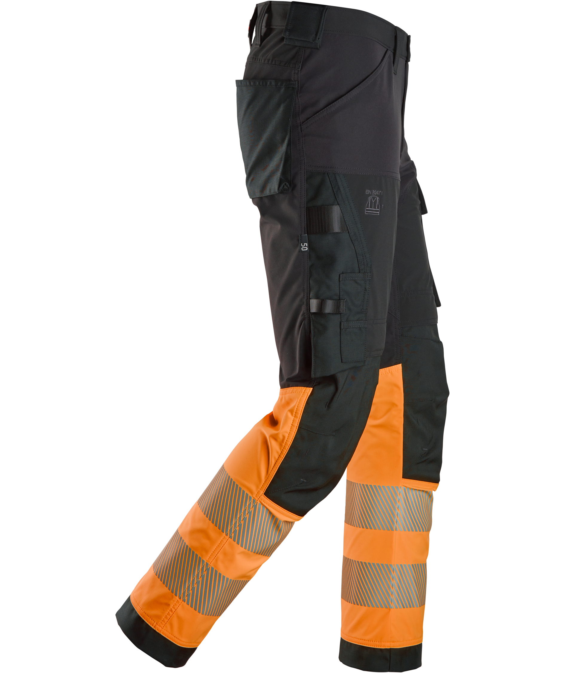 Snickers work trousers 6335 full stretch, Hi-Vis Black/Orange, large image number 2