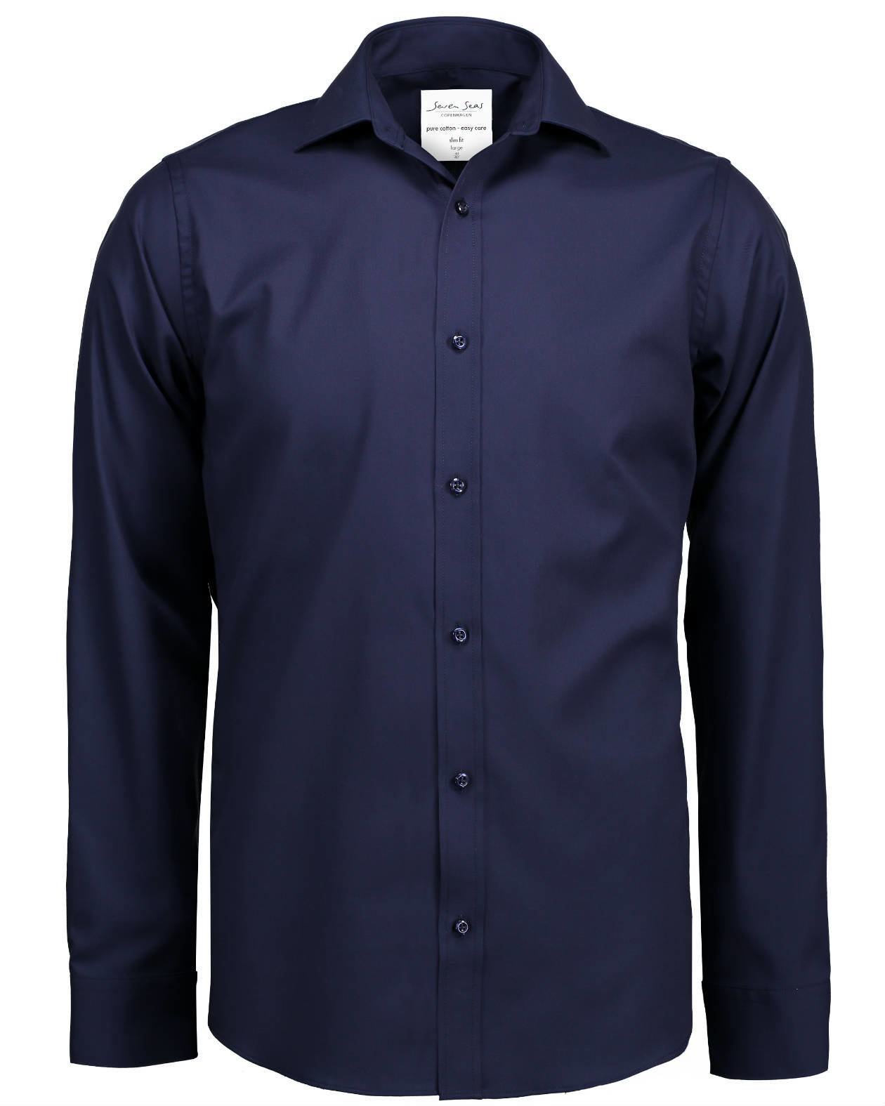 Seven Seas Fine Twill Slim fit skjorta, Navy
