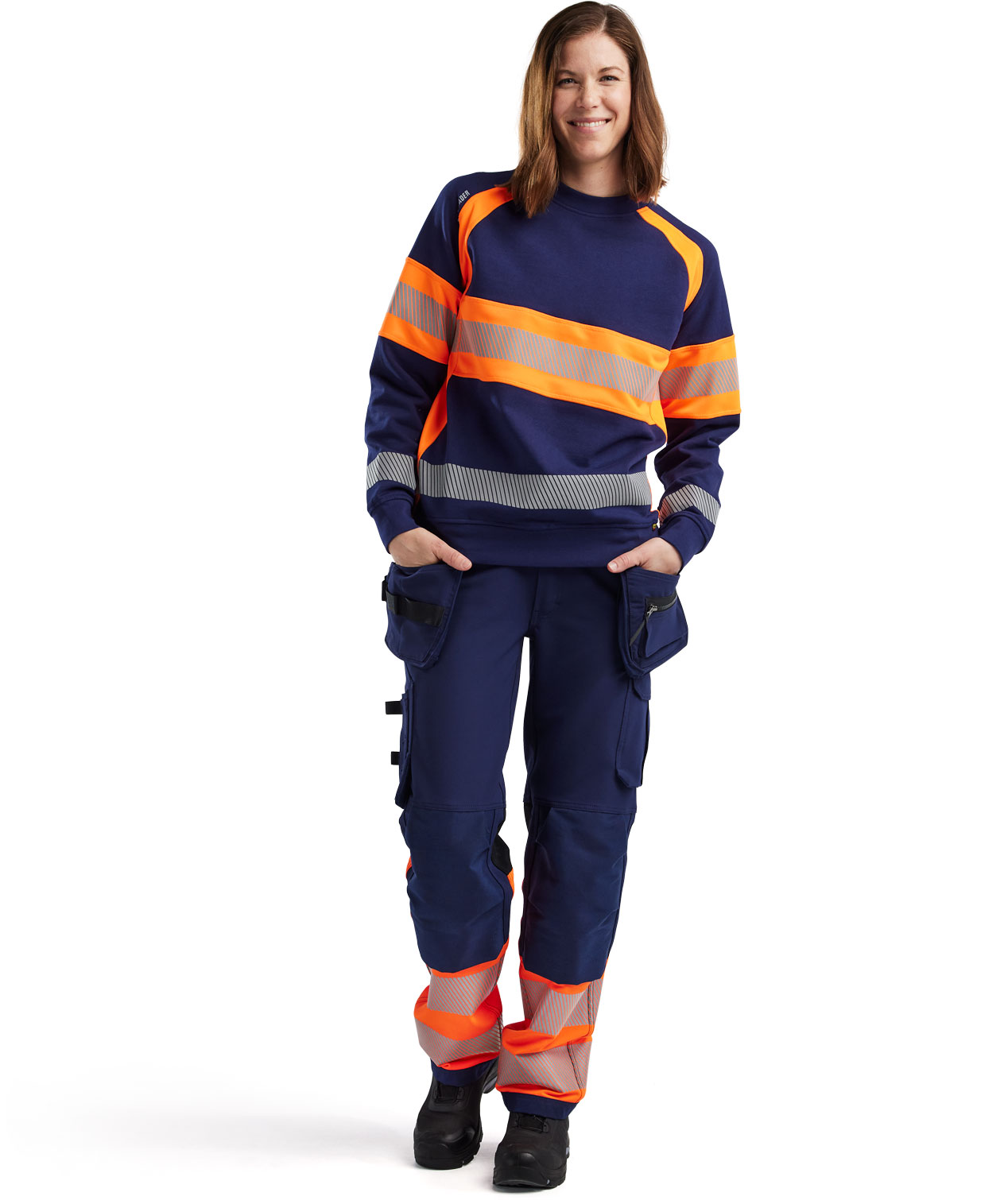 Bl&aring;kl&auml;der Damen Handwerkerhose full stretch, Marine/Hi-Vis Orange, large image number 1