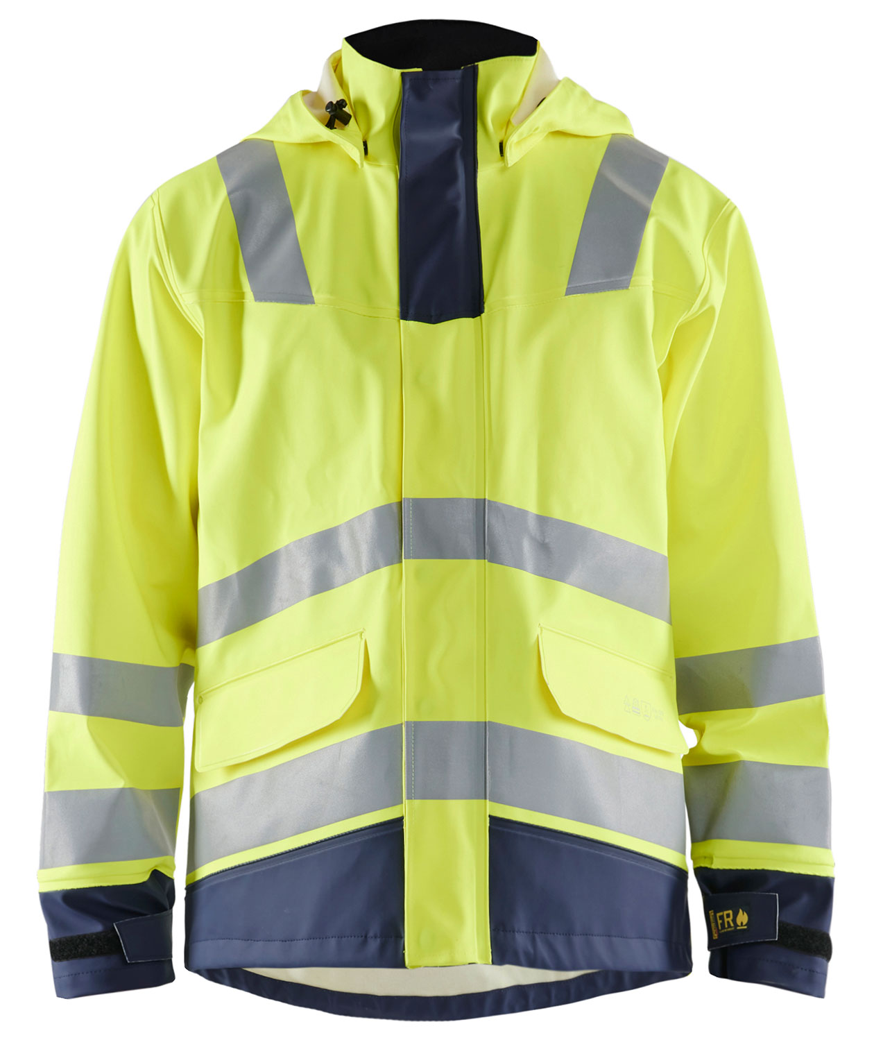 Bl&aring;kl&auml;der regnjacka level 2, Varsel gul/marinbl&aring;