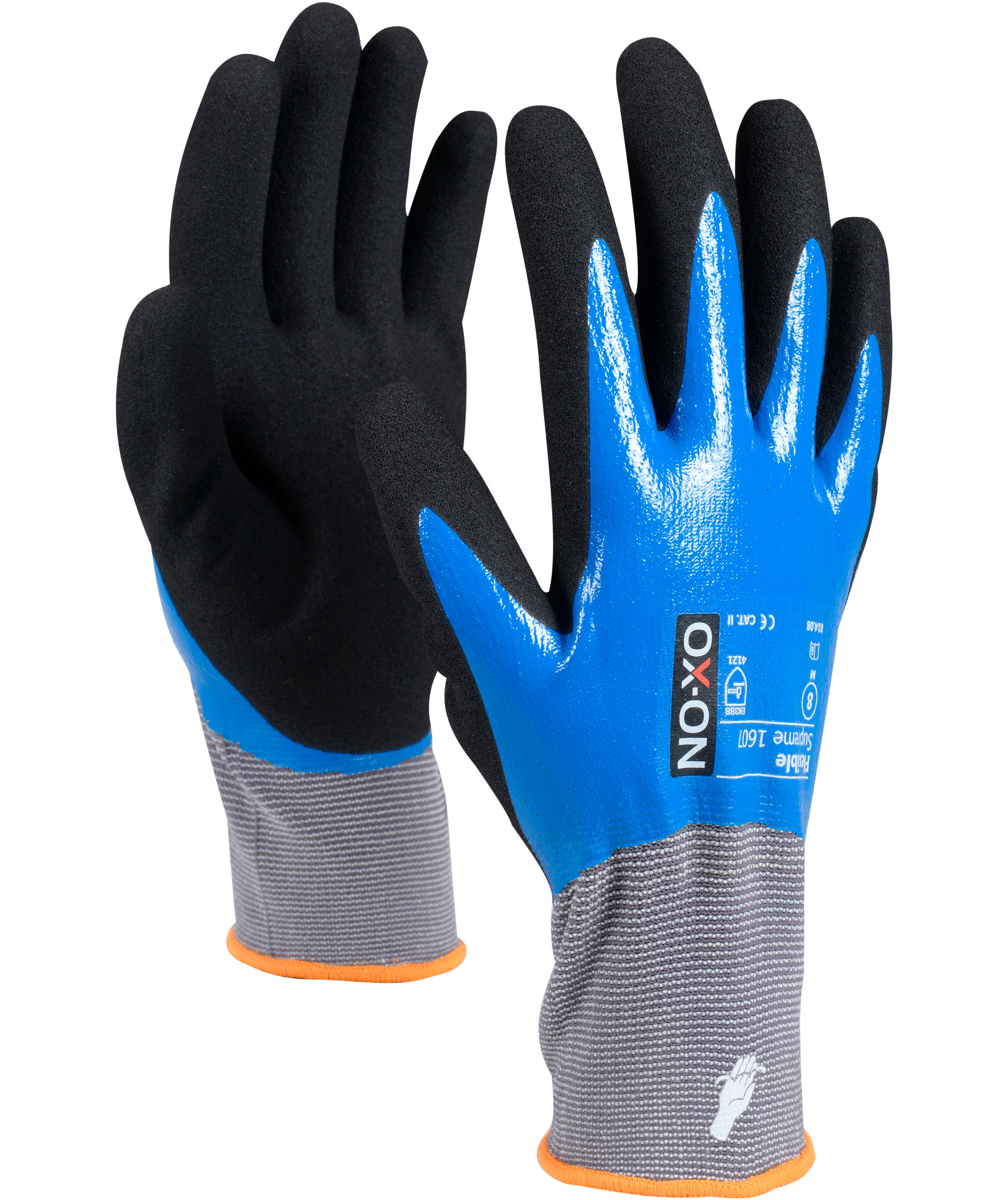 OX-ON Flexible Supreme 1607 work gloves, Black/Blue