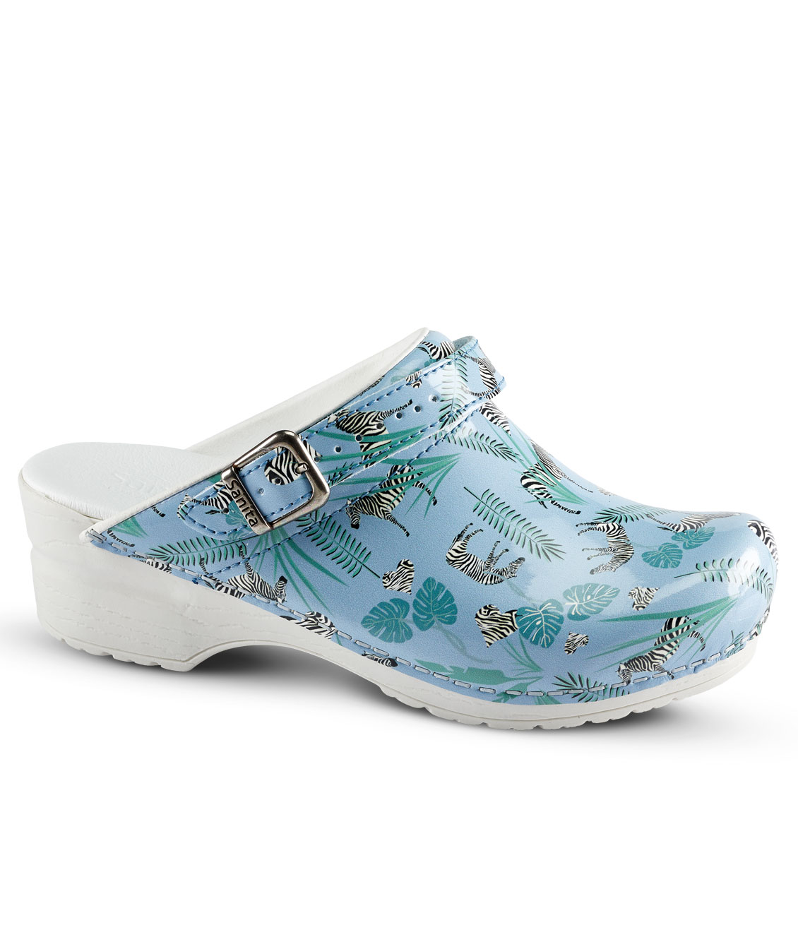 Sanita Zebra clogs med h&auml;lrem  OB dam, Ljus Bl&aring;