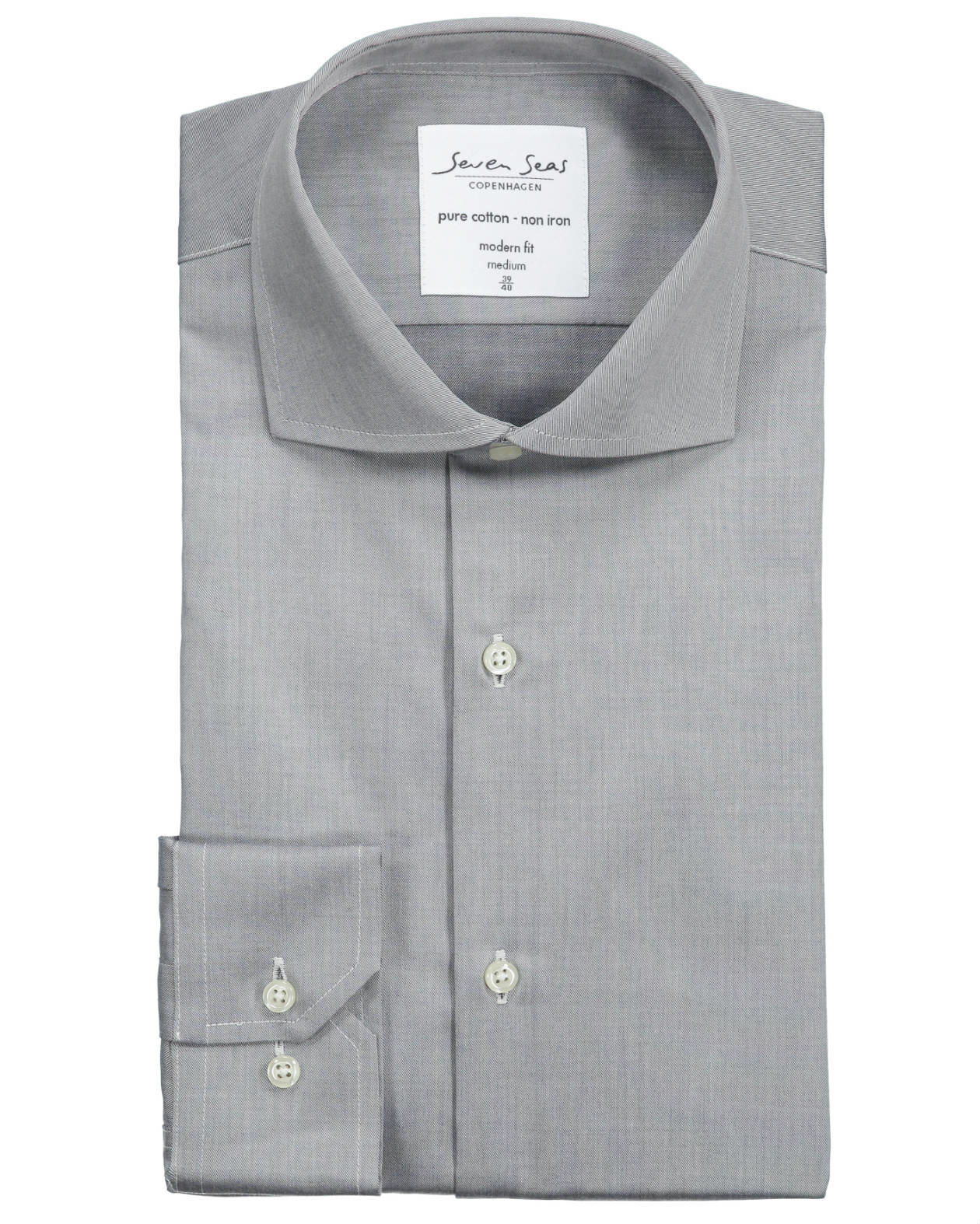 Seven Seas modern fit Fine Twill skjorta, Silver Grey, large image number 4