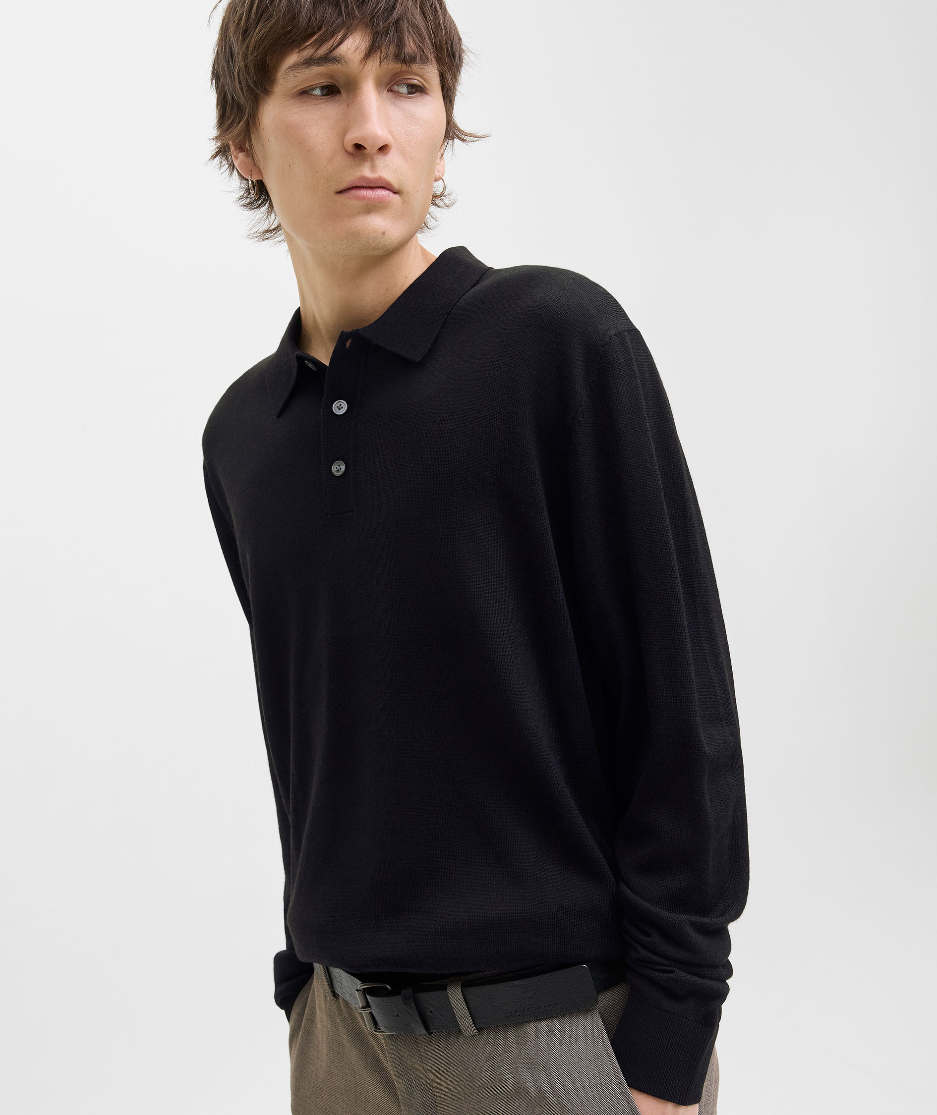 Jack & Jones Premium JPRBLAMERINO knitted polo with merino wool, Black, large image number 5