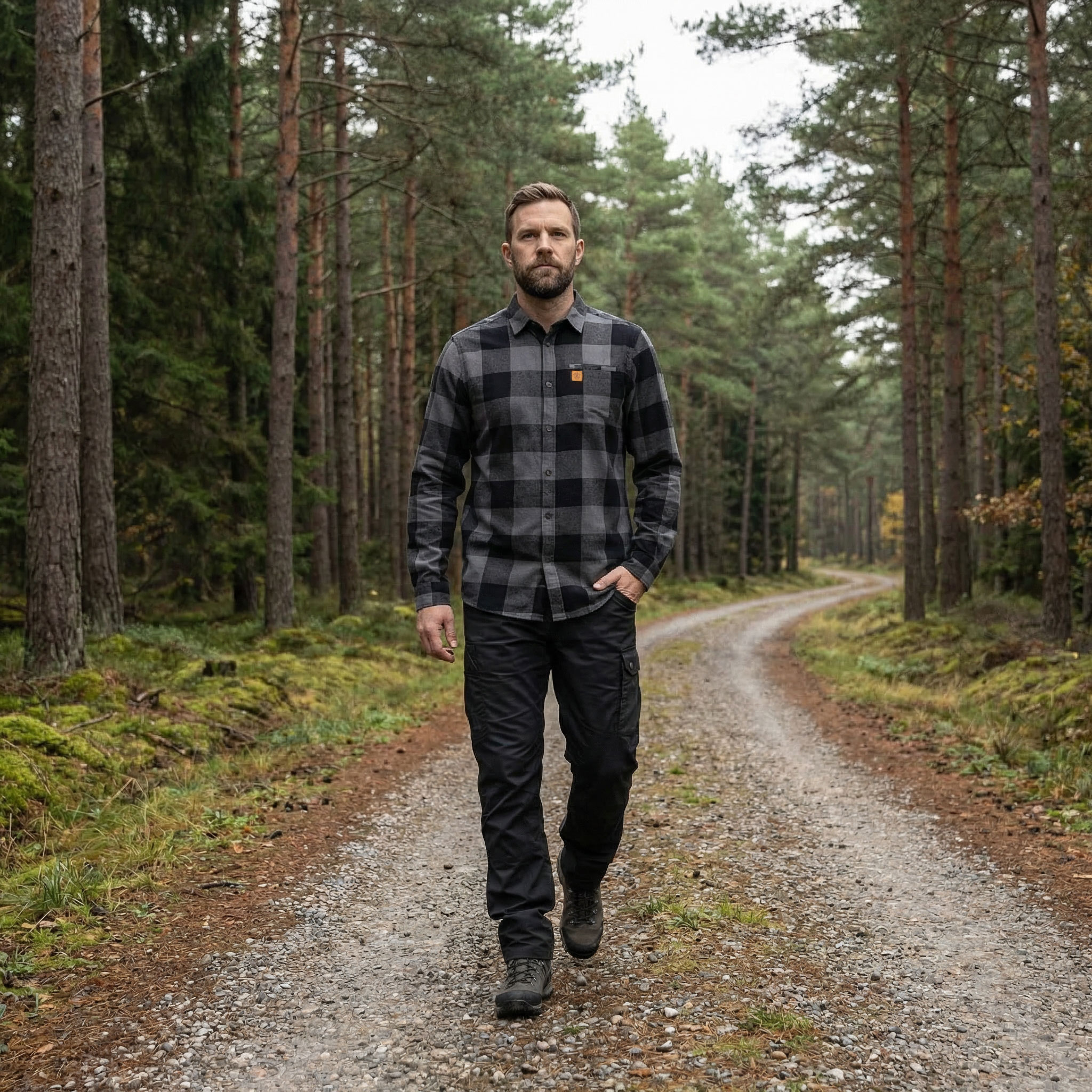 Westborn casual flanellskjorta, Dark Grey/Black