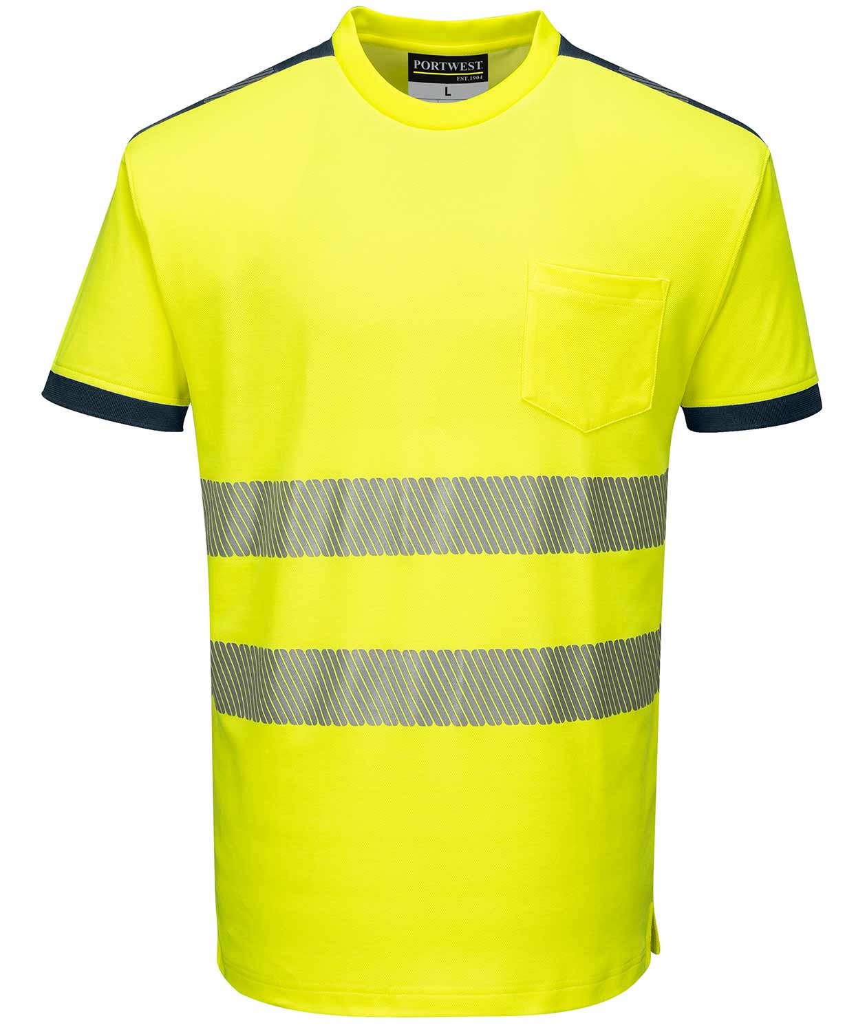 Portwest PW3 T-Shirt, Hi-Vis Gelb/Dunkel Marine