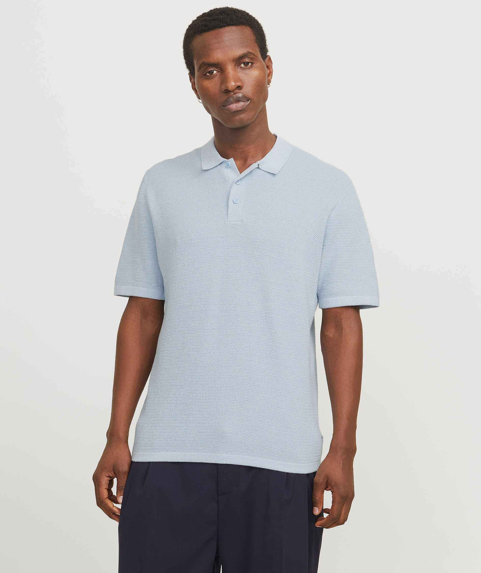 Jack & Jones JJEGEORGE strik polo T-shirt, Chambray Blue