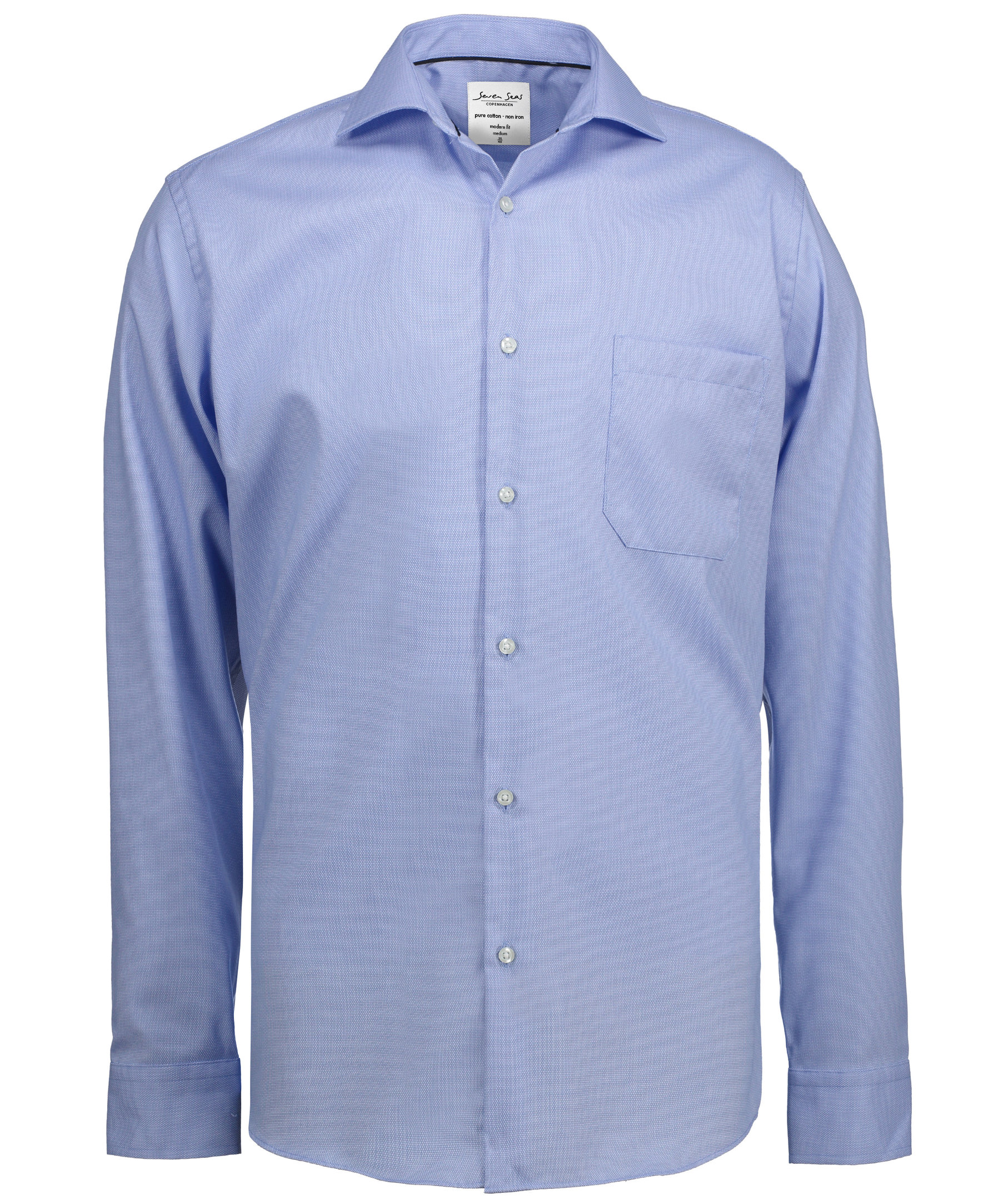 Seven Seas Dobby Royal Oxford modern fit skjorte med brystlomme, Lys Bl&aring;