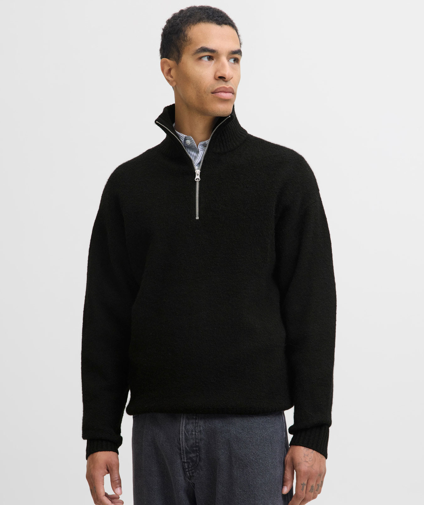 Jack & Jones JJESOHO OLLIE half zip stickad tr&ouml;ja, Svart, large image number 1