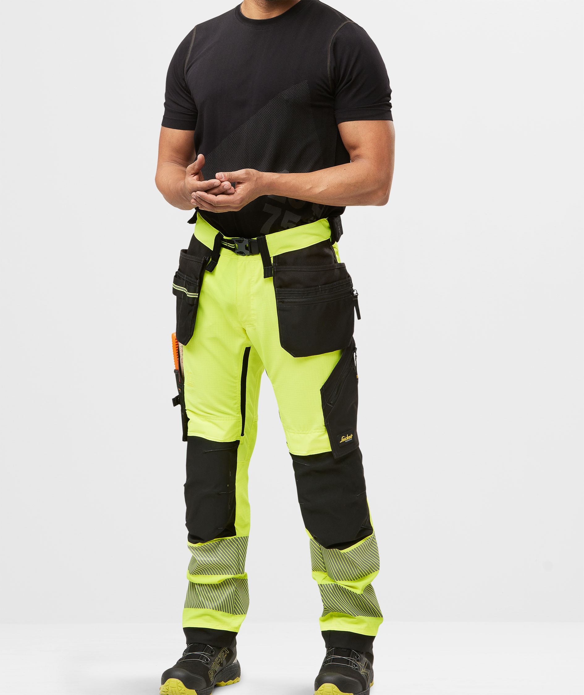 Snickers h&aring;ndv&aelig;rkerbukser 6943, Hi-vis Gul/Sort