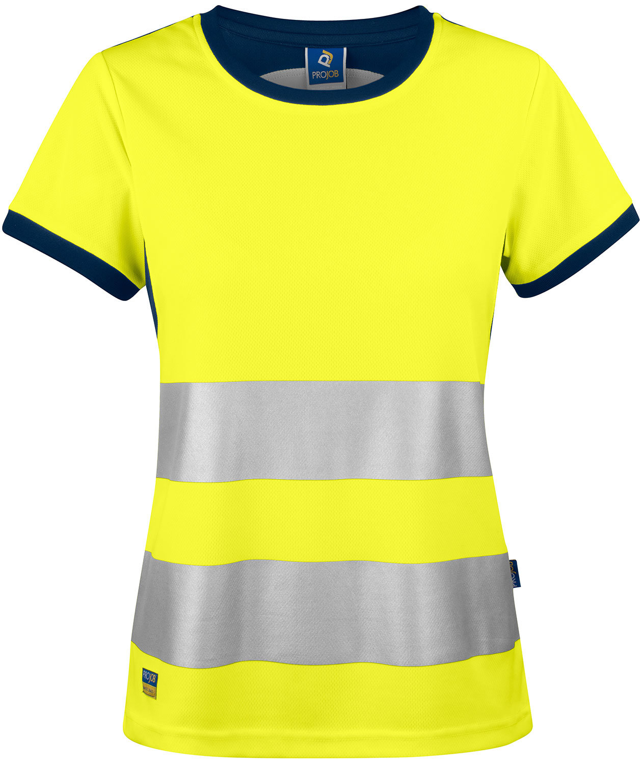 ProJob T-shirt dam 6012, Varsel gul/marinbl&aring;