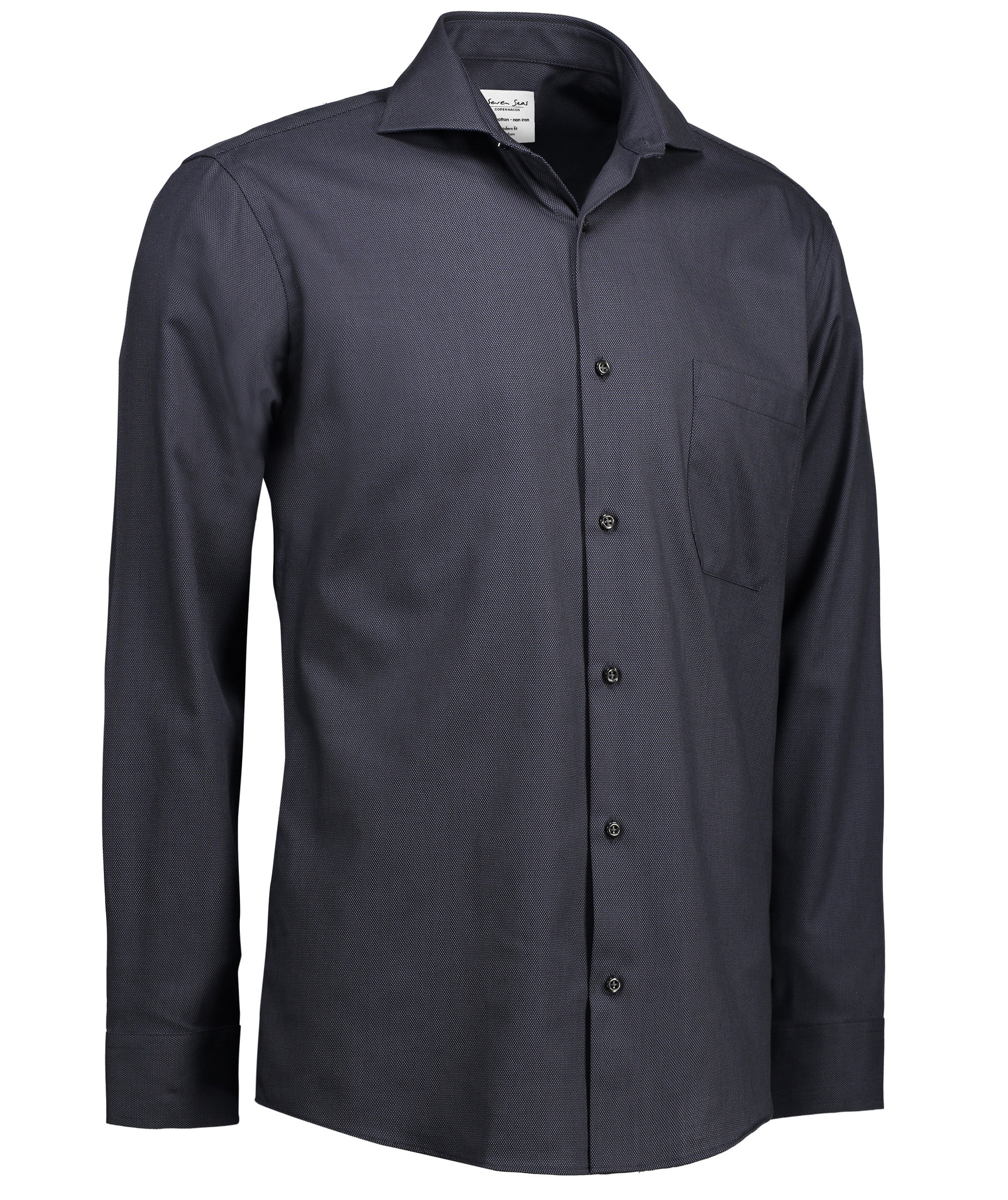 Seven Seas Dobby Royal Oxford modern fit skjorta med br&ouml;stficka, Koksgr&aring;, large image number 2