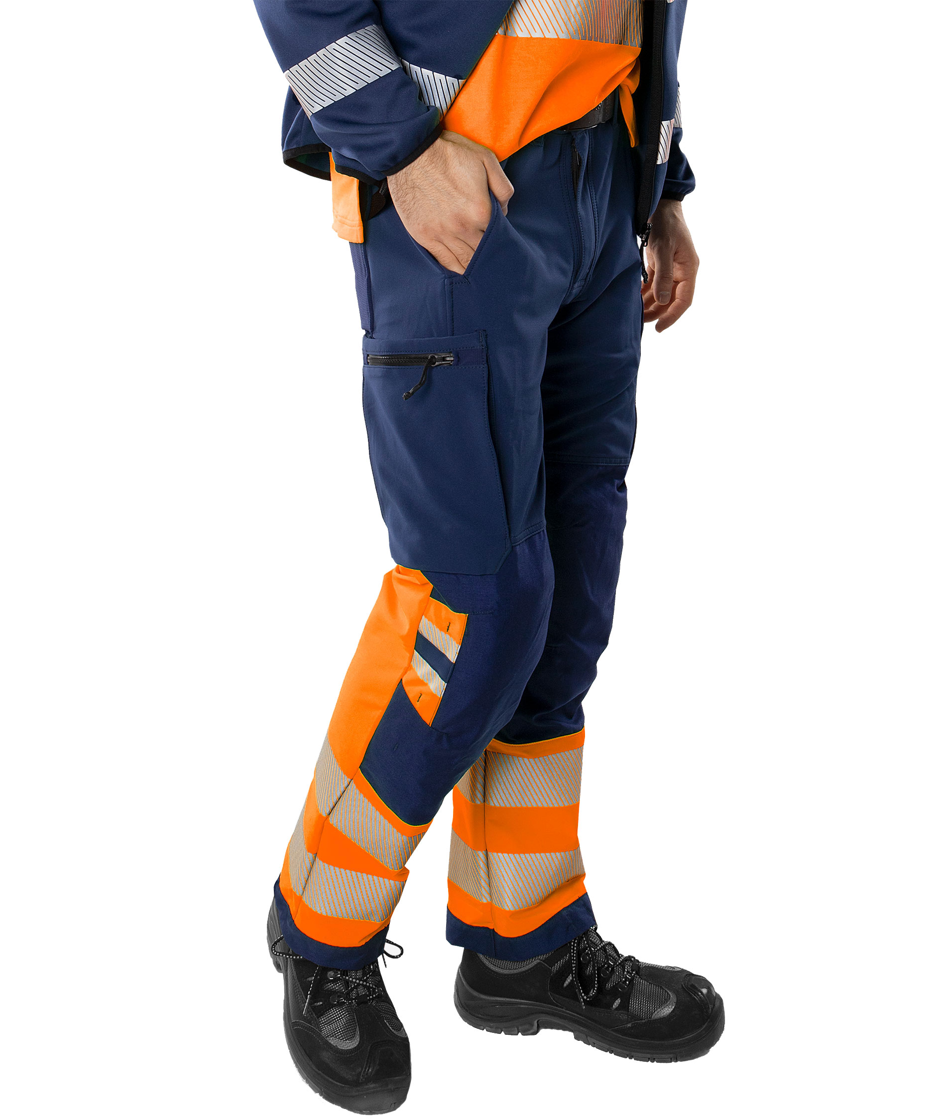 Fristads Green work trousers 2647 GSTP full stretch, Hi-Vis Orange/Navy, large image number 4