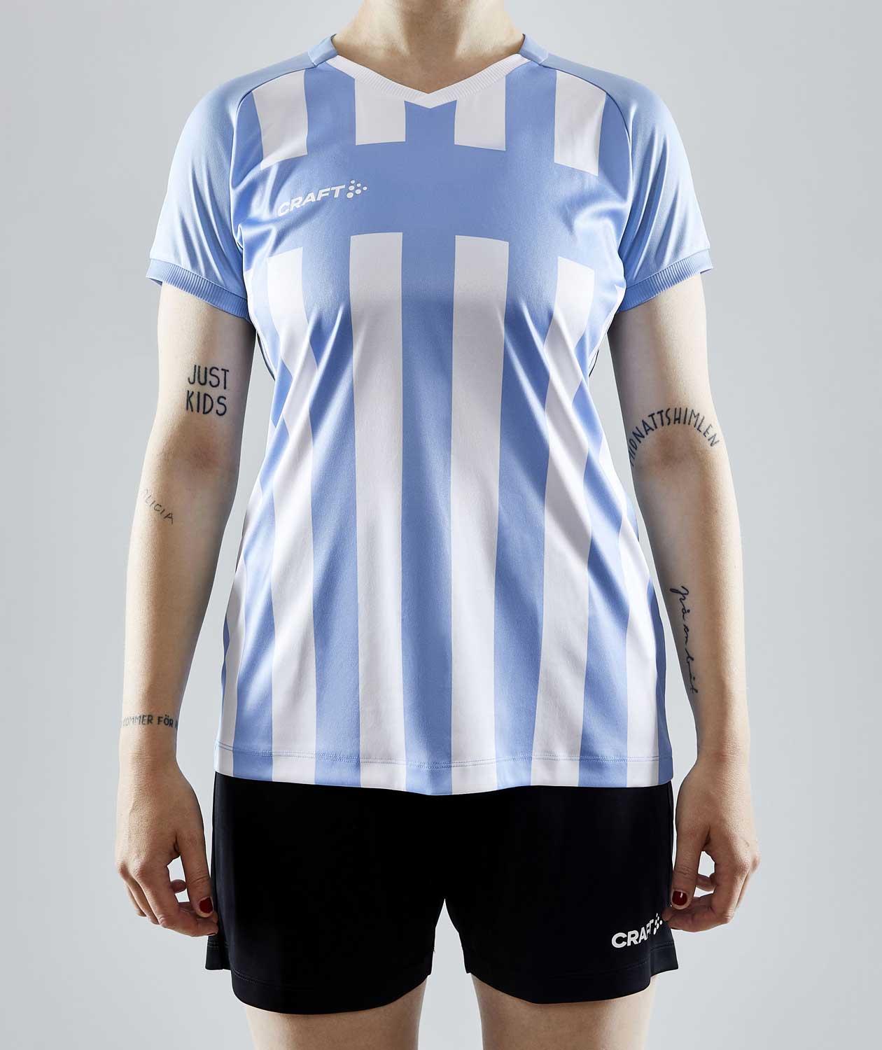 Craft Progress 2.0 Stripe Jersey dame T-shirt, Hvid/Lysebl&aring;, large image number 1