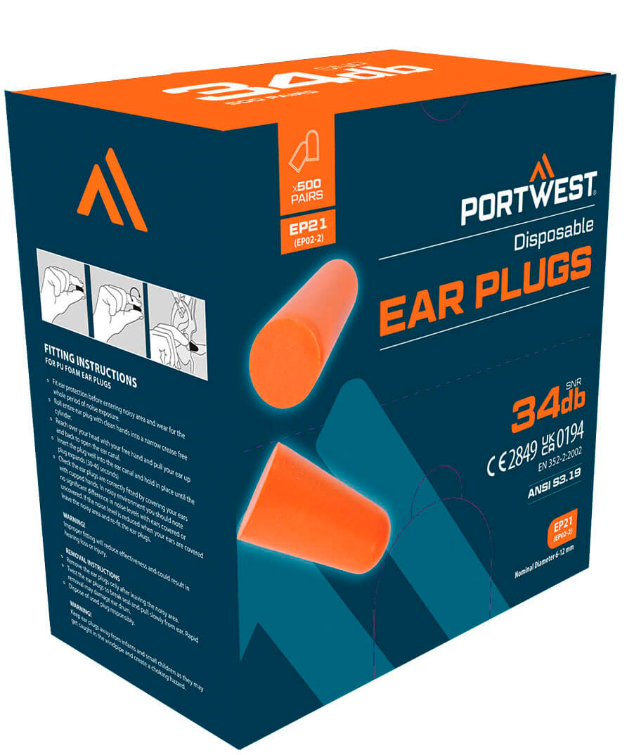 Portwest EP21 PU-skum &ouml;ronproppar, refil 500 par, Orange