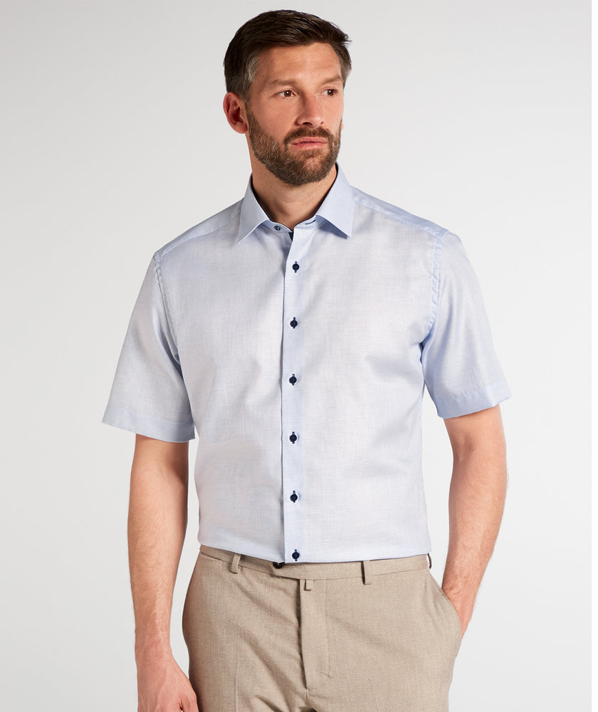 Eterna Modern fit kort&auml;rmad kort&auml;rmad struktur skjorta, Bl&aring;/Vit