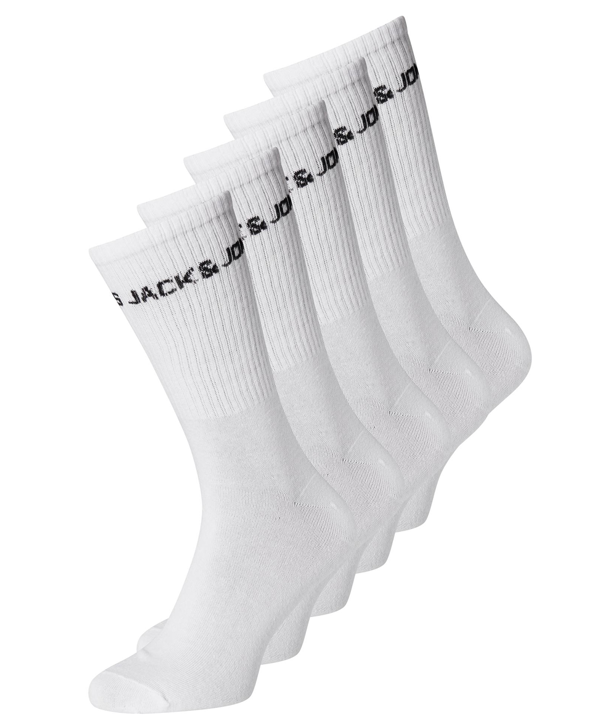 Jack & Jones JACBASIC 5-pack logo tennisstr&oslash;mper, Hvit