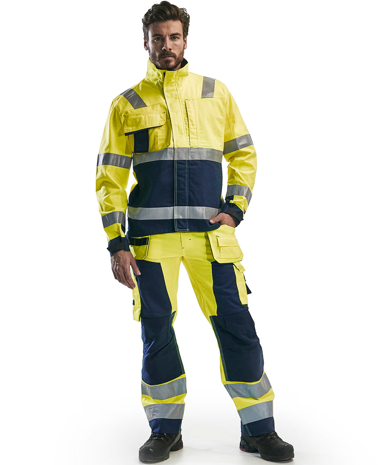 Bl&aring;kl&auml;der Handwerkerhose, Hi-Vis gelb/marine, large image number 1