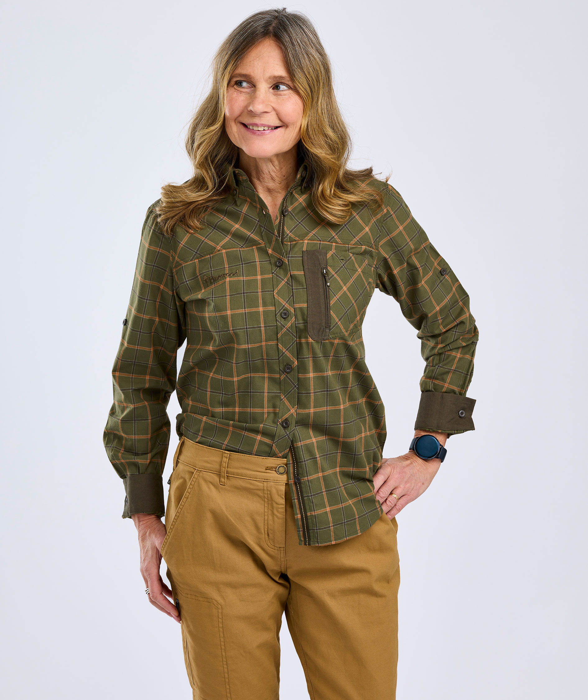 Pinewood Wolf dameskjorte, Green/Terracotta, large image number 7