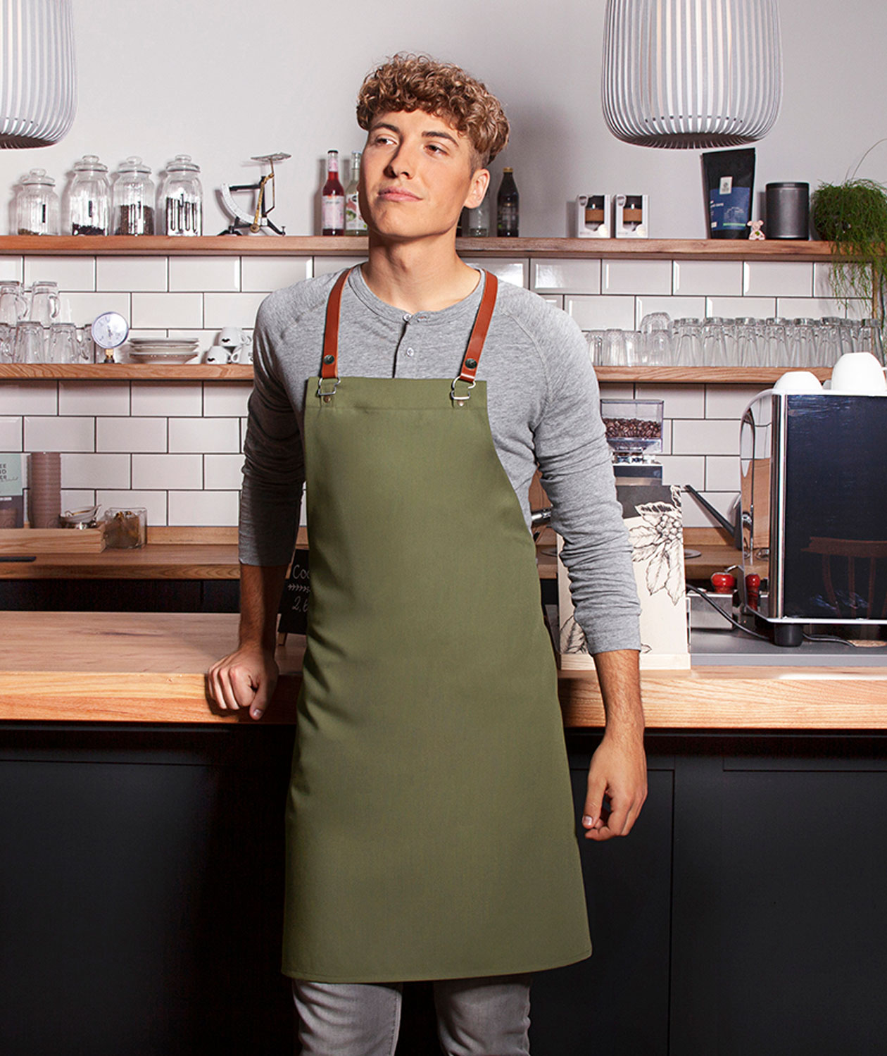 Karlowsky Recycled bib apron, Moss green