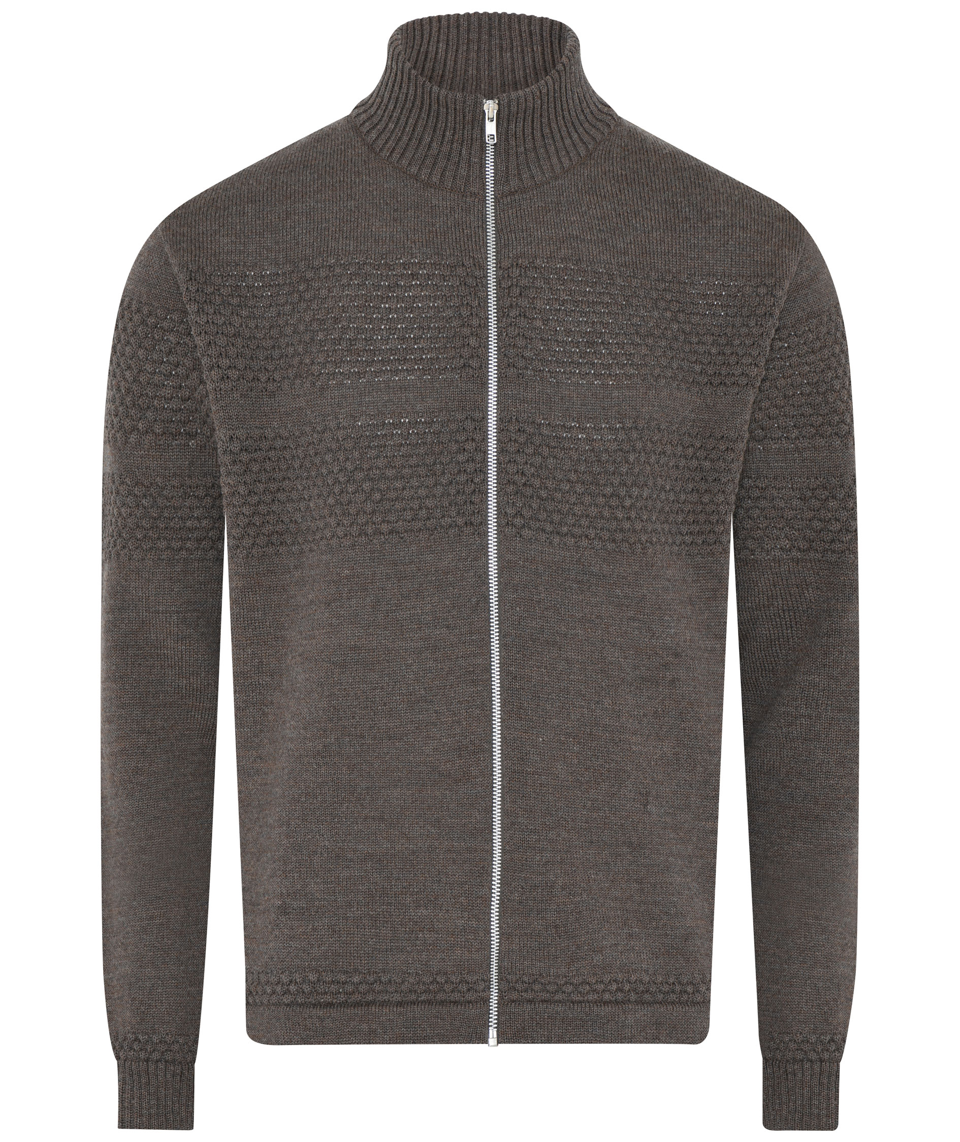 Clipper Saltum stickad cardigan med h&ouml;g krage, Dark Khaki Melange