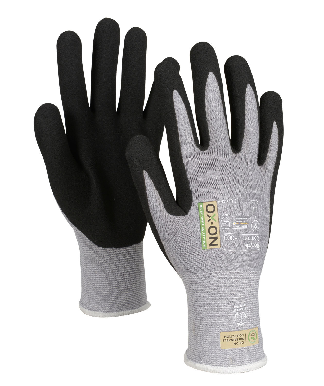 OX-ON Recycle Comfort 16300 arbetshandskar, Gr&aring;/Svart